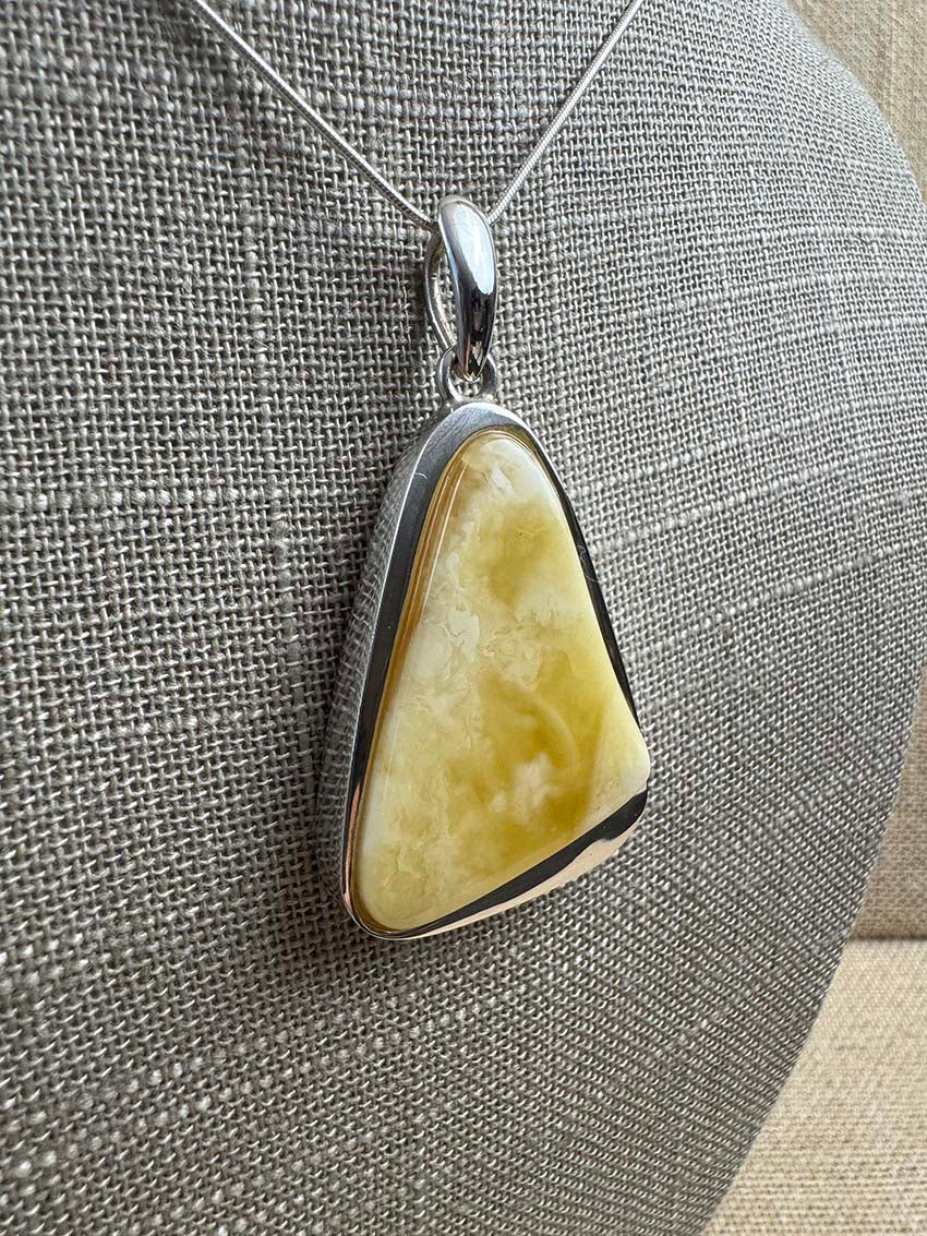 One-of-a-Kind Butterscotch Baltic Amber Pendant & Earring Set - Modern Sterling Silver Design