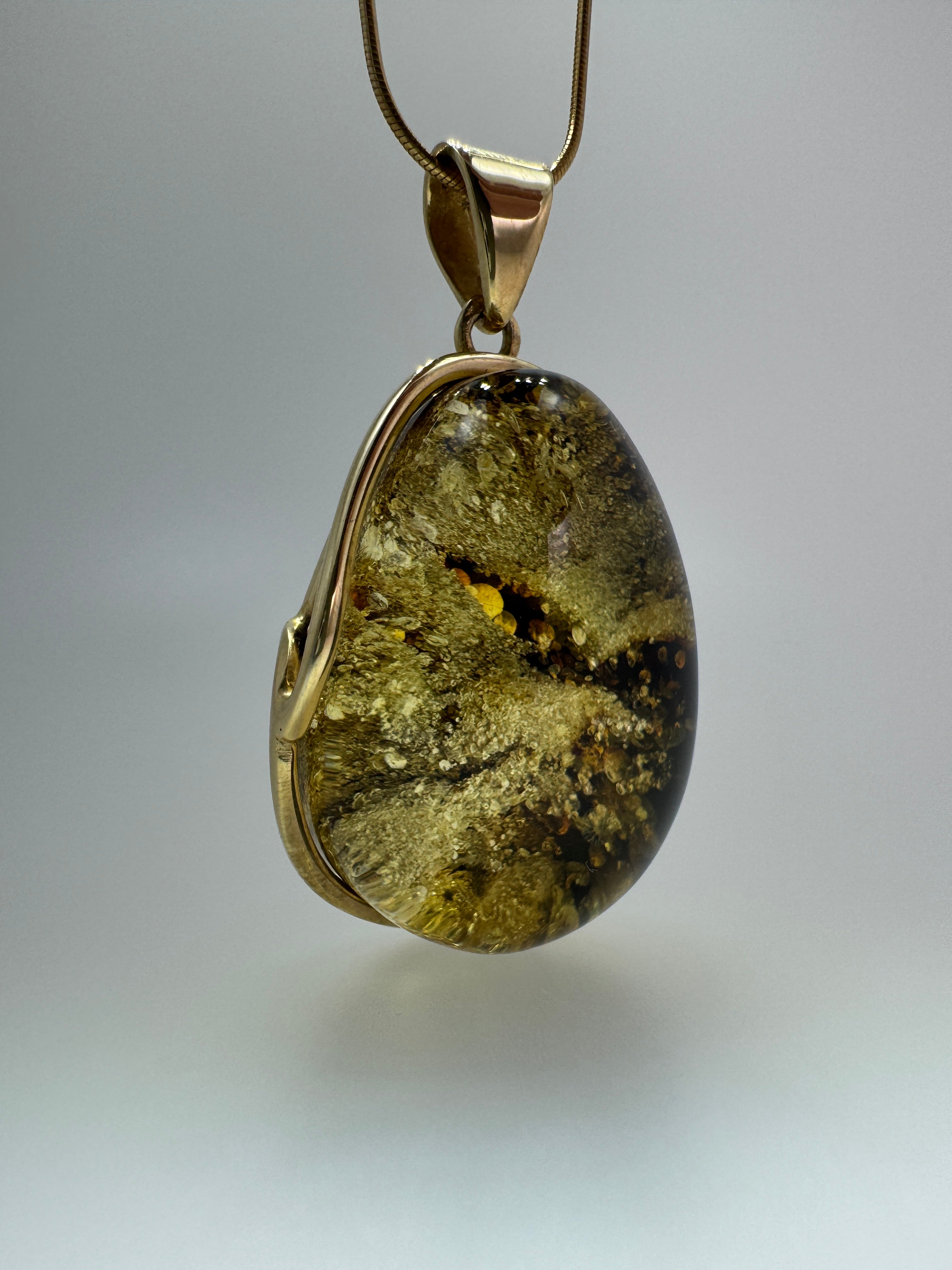 One-of-a-Kind Handmade Green Baltic Amber Pendant – Gold Plated Sterling Silver