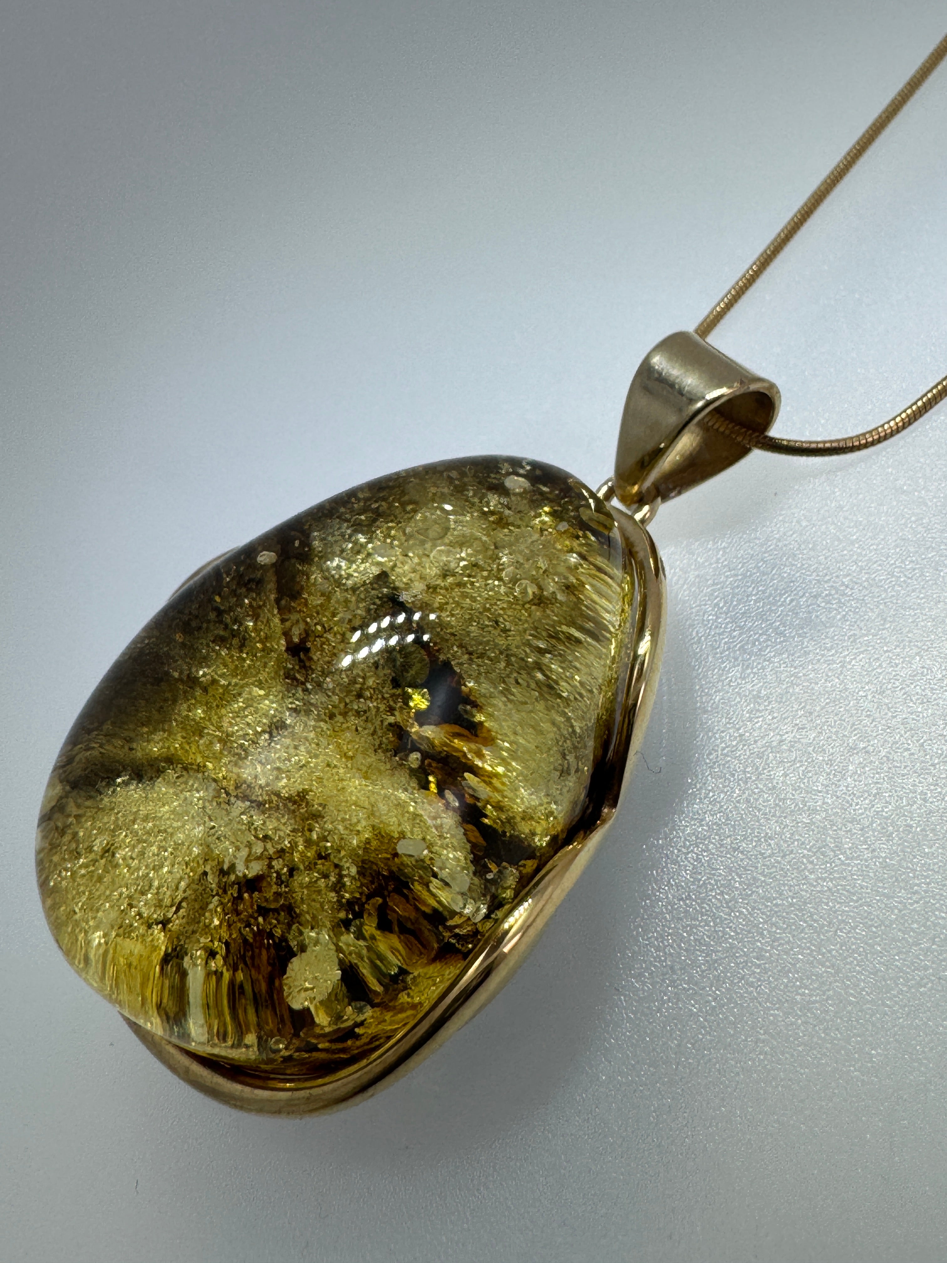 One-of-a-Kind Handmade Green Baltic Amber Pendant – Gold Plated Sterling Silver