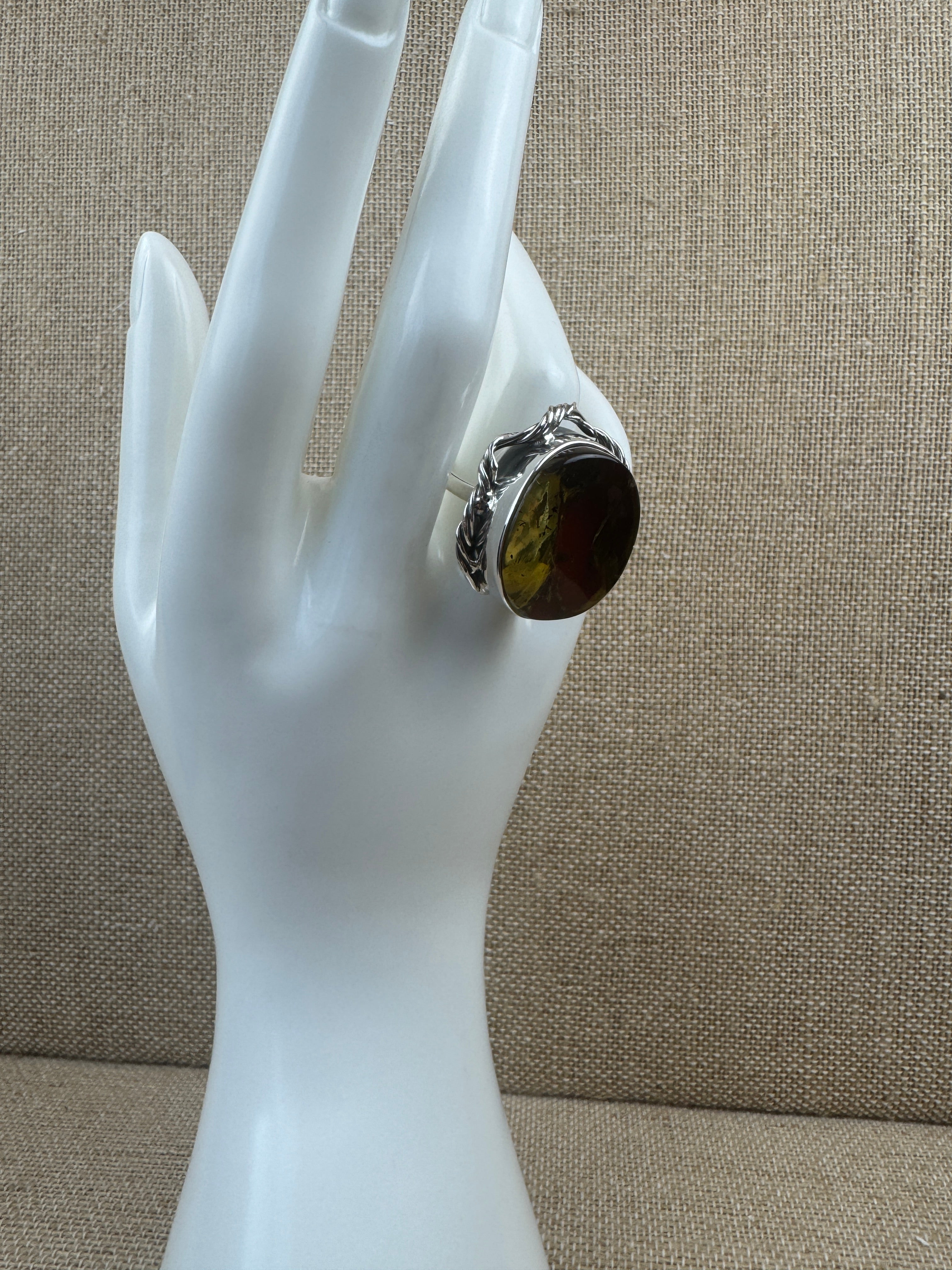 One-of-a-Kind Handmade Sterling Silver Ring with Genuine Baltic Amber Cherry Stone – Adjustable Open Shank
