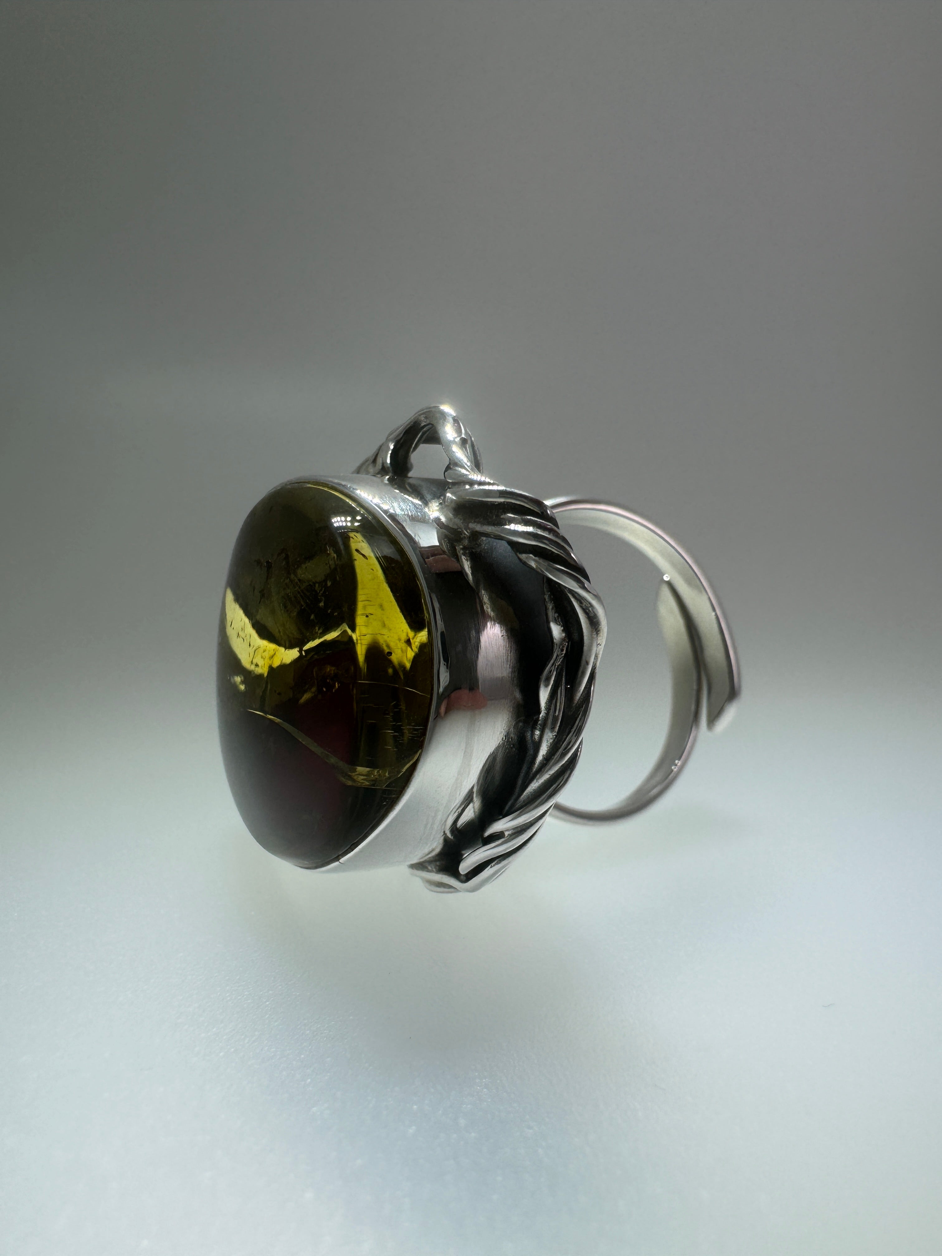 One-of-a-Kind Handmade Sterling Silver Ring with Genuine Baltic Amber Cherry Stone – Adjustable Open Shank