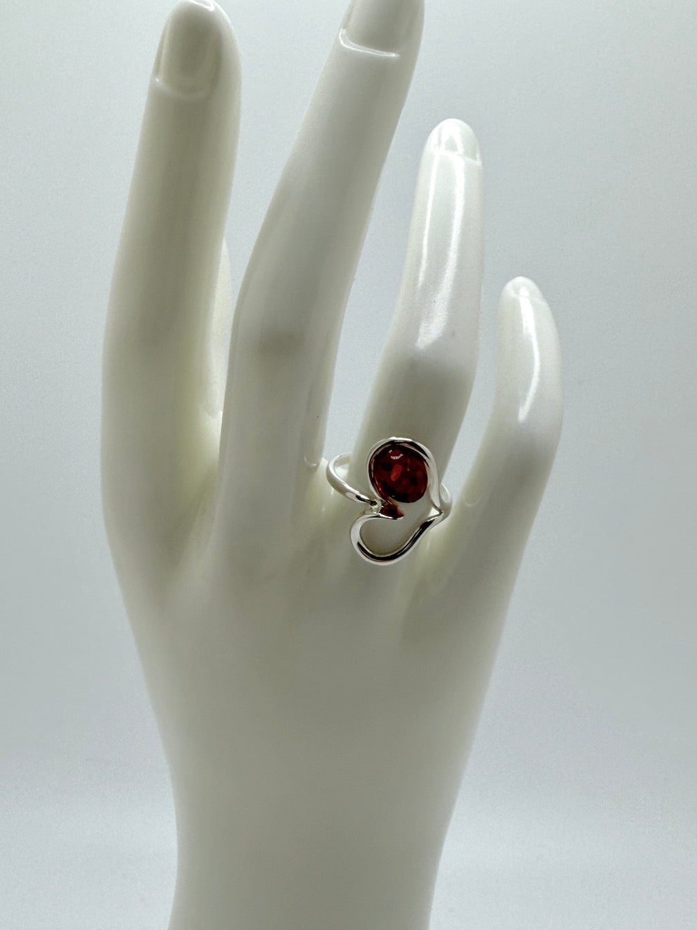 Open Heart and Baltic Amber & Sterling Silver Ring – Cognac Amber