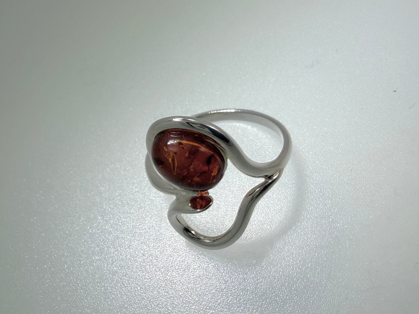 Open Heart and Baltic Amber & Sterling Silver Ring – Cognac Amber