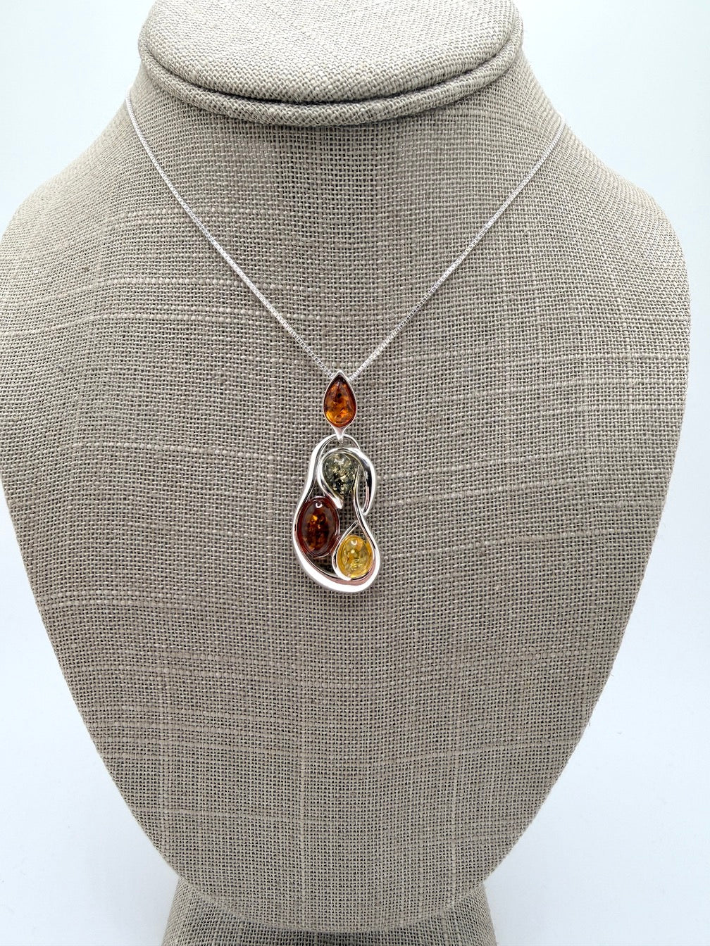 Organic Swirl Pendant with Genuine Baltic Amber Stones – Shipped on Silver Chain