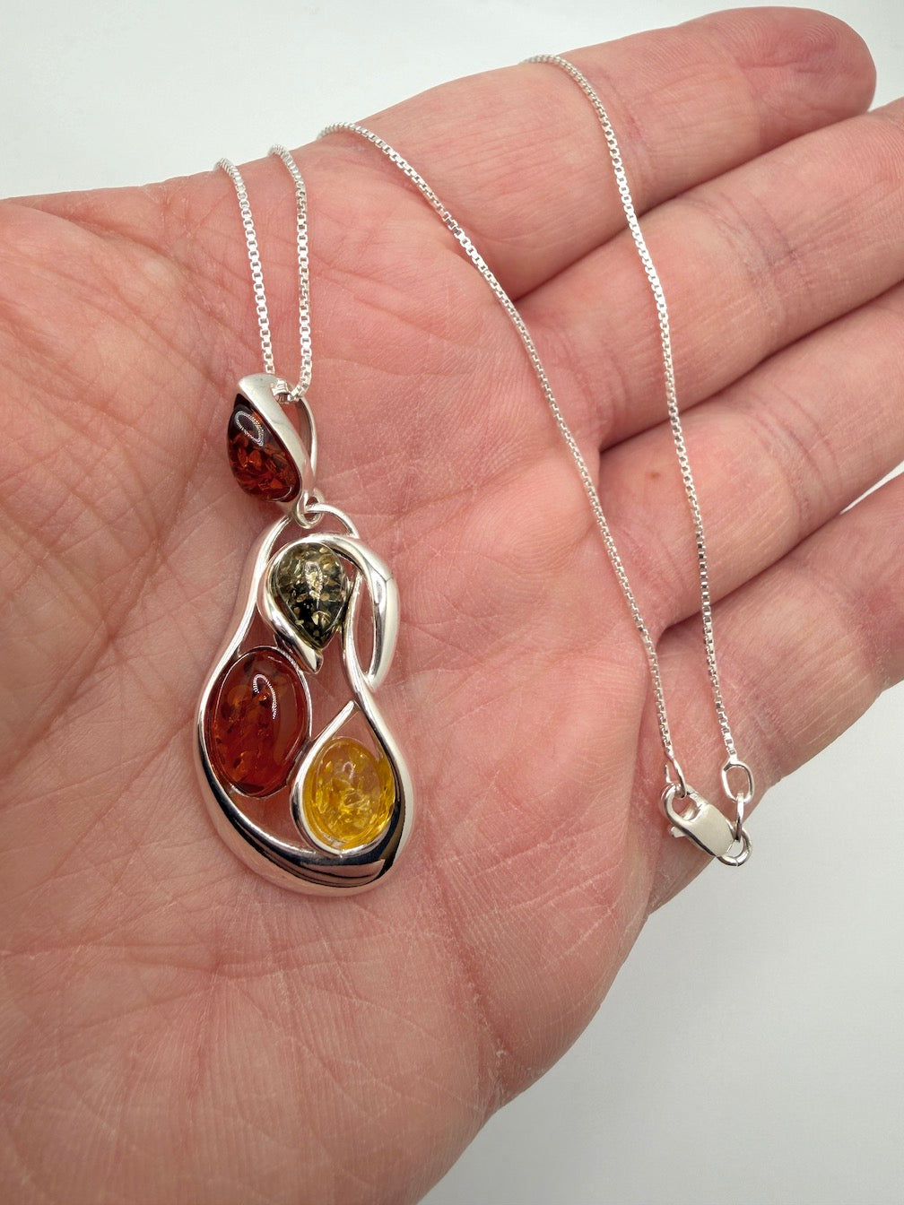 Organic Swirl Pendant with Genuine Baltic Amber Stones – Shipped on Silver Chain