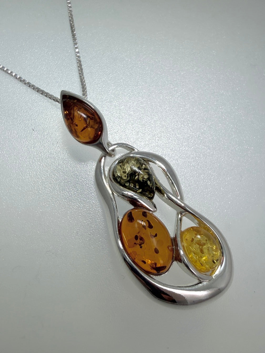 Organic Swirl Pendant with Genuine Baltic Amber Stones – Shipped on Silver Chain