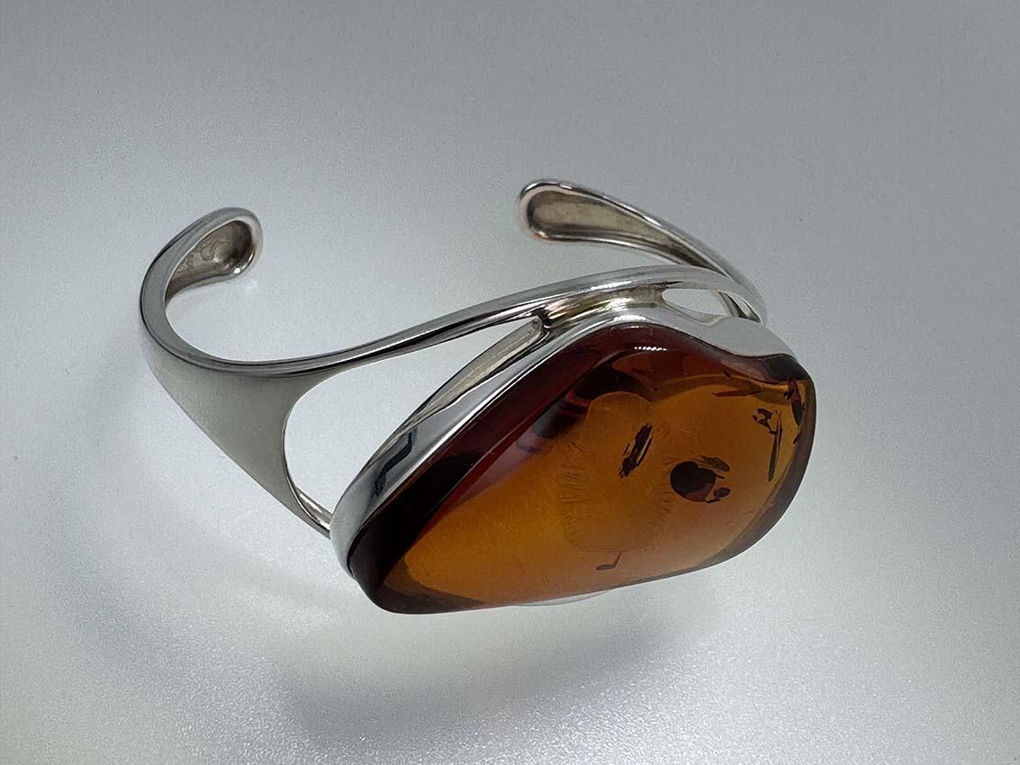 Oversized Sterling Silver Cognac Baltic Amber Cuff Bracelet - Handmade & One-of-a-Kind
