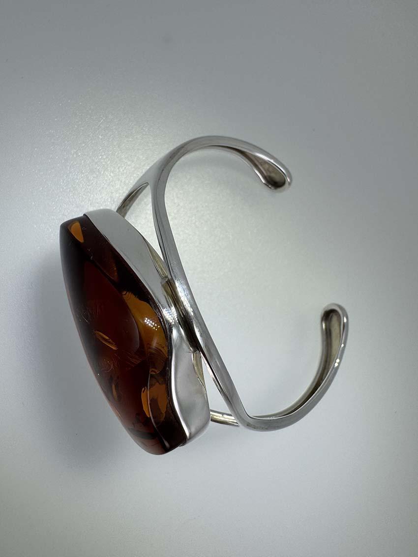 Oversized Sterling Silver Cognac Baltic Amber Cuff Bracelet - Handmade & One-of-a-Kind