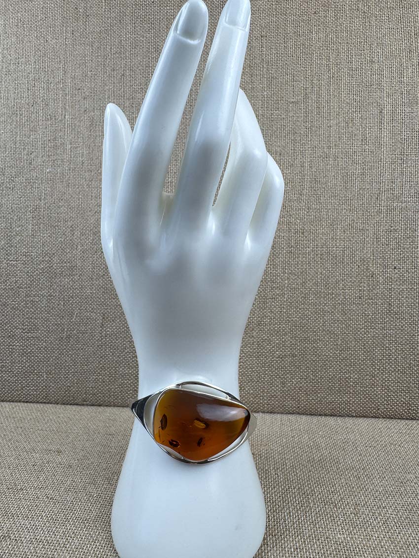 Oversized Sterling Silver Cognac Baltic Amber Cuff Bracelet - Handmade & One-of-a-Kind