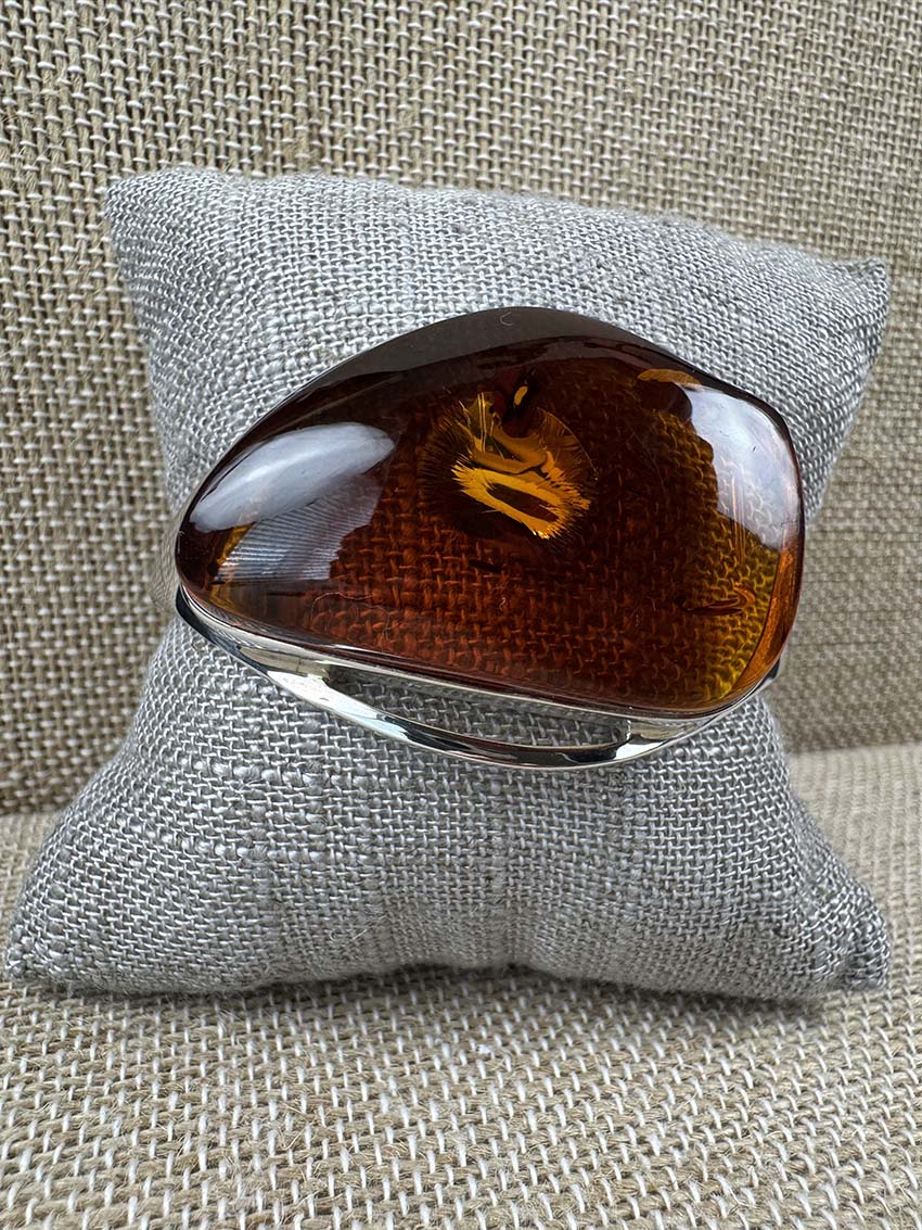 Oversized Sterling Silver Cognac Baltic Amber Cuff Bracelet - Handmade & One-of-a-Kind
