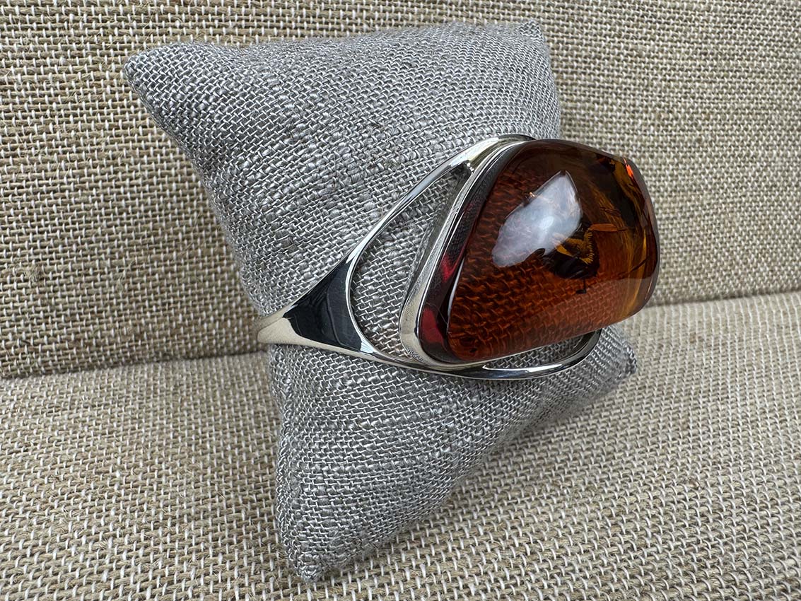 Oversized Sterling Silver Cognac Baltic Amber Cuff Bracelet - Handmade & One-of-a-Kind