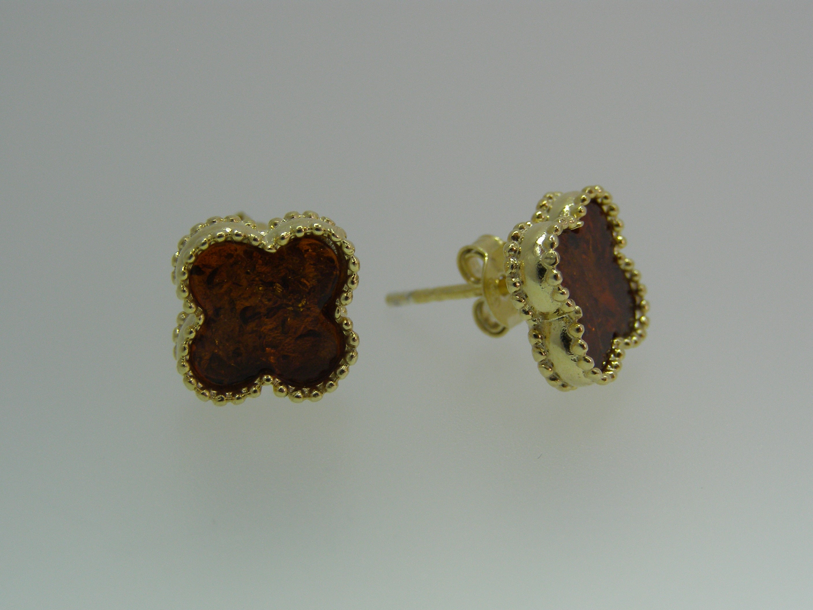 Gold-Plated Sterling Silver Baltic Amber Clover Pendant (13 mm) with Matching Earrings & Ring Set