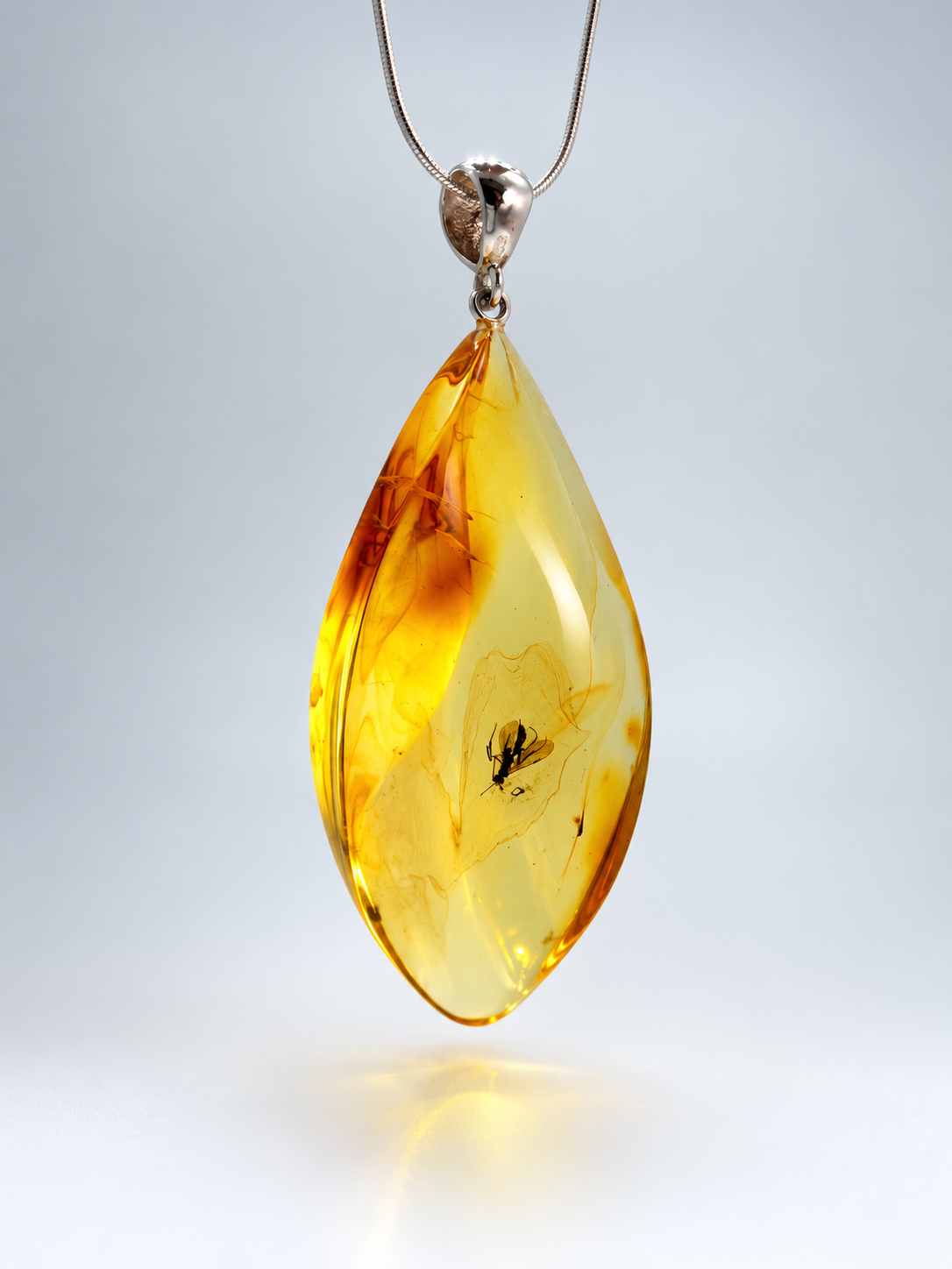 Rare Baltic Amber Insect Inclusion Pendant Necklace, Genuine Amber Fossil Jewelry, Sterling Silver, One of a Kind, 10 Choices