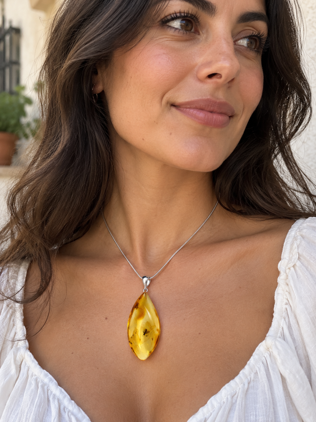 Rare Baltic Amber Insect Inclusion Pendant Necklace, Genuine Amber Fossil Jewelry,