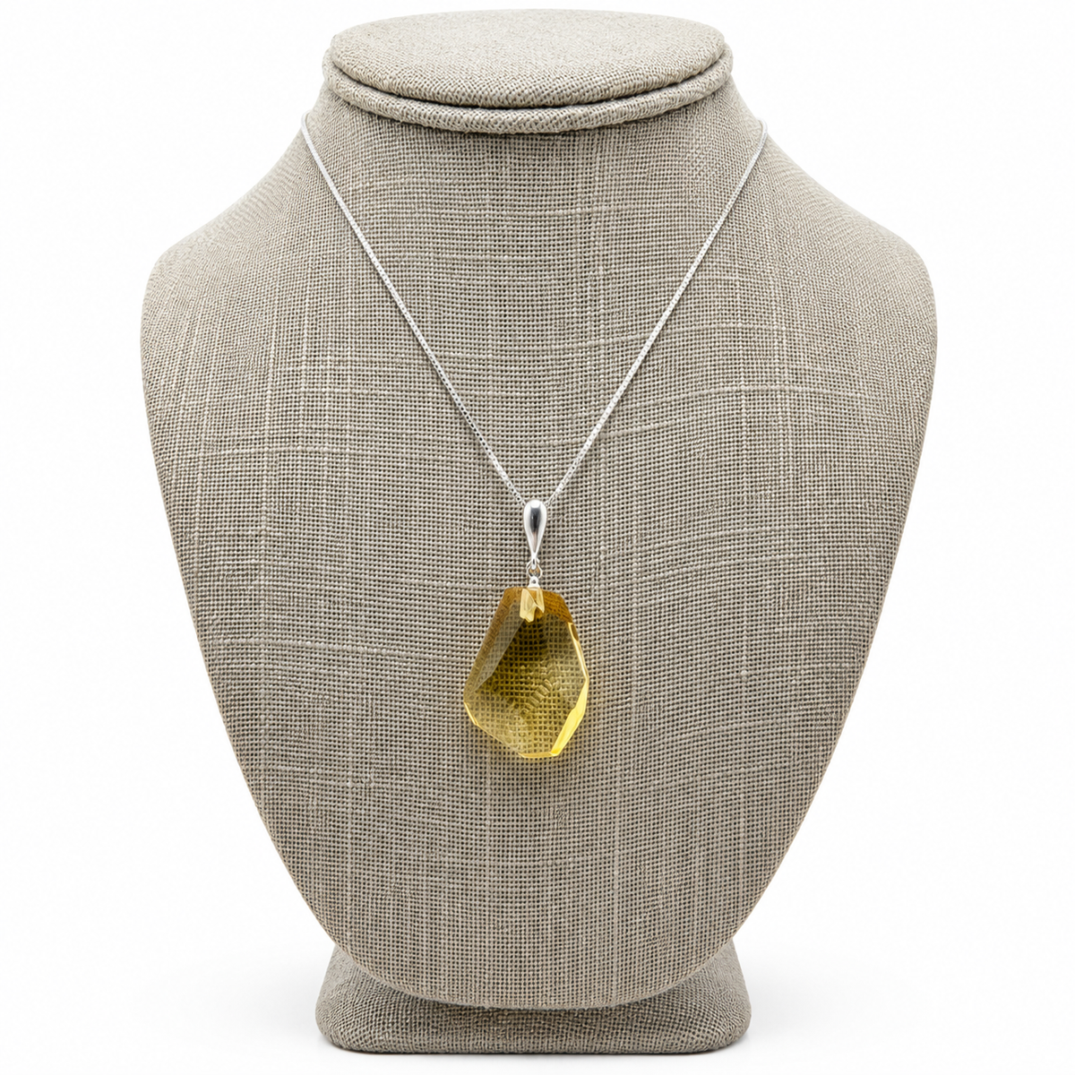 Rare Clear Lemon Baltic Amber Faceted Pendant Necklace