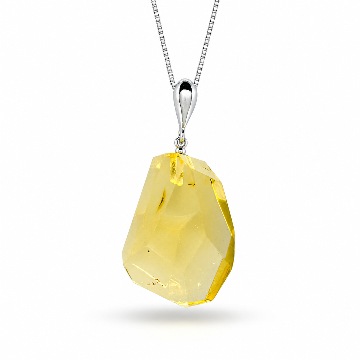 Rare Clear Lemon Baltic Amber Faceted Pendant Necklace