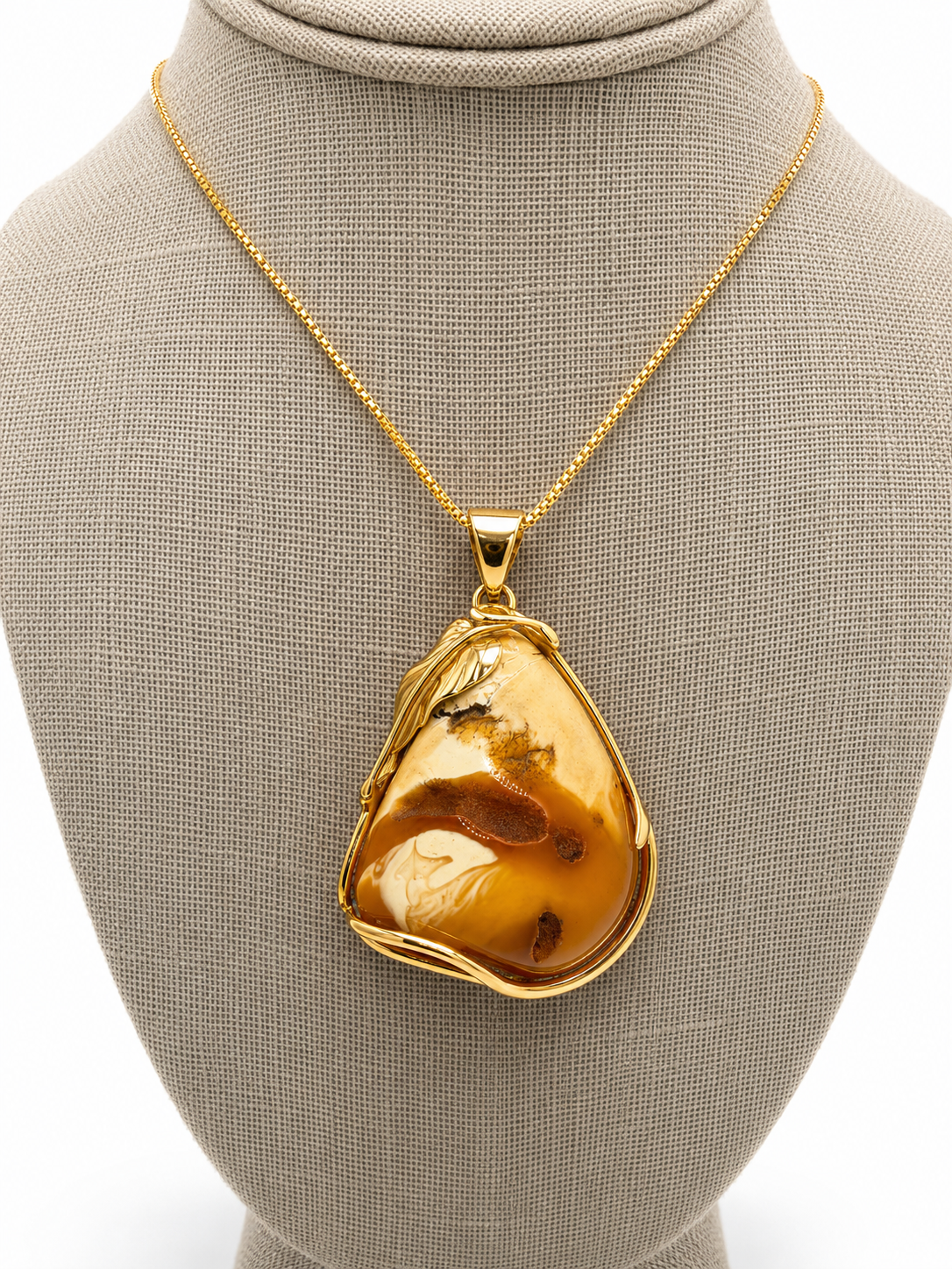 Rare Museum Quality Butterscotch & White Baltic Amber Pendant – Genuine Baltic Amber Necklace – Gold Plated Sterling Silver