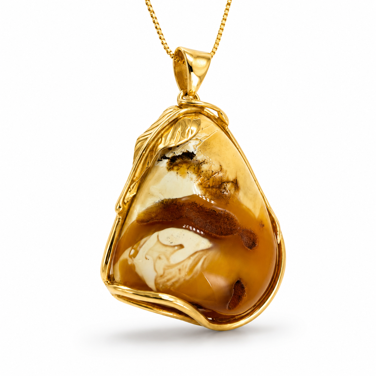 Rare Museum Quality Butterscotch & White Baltic Amber Pendant – Genuine Baltic Amber Necklace – Gold Plated Sterling Silver