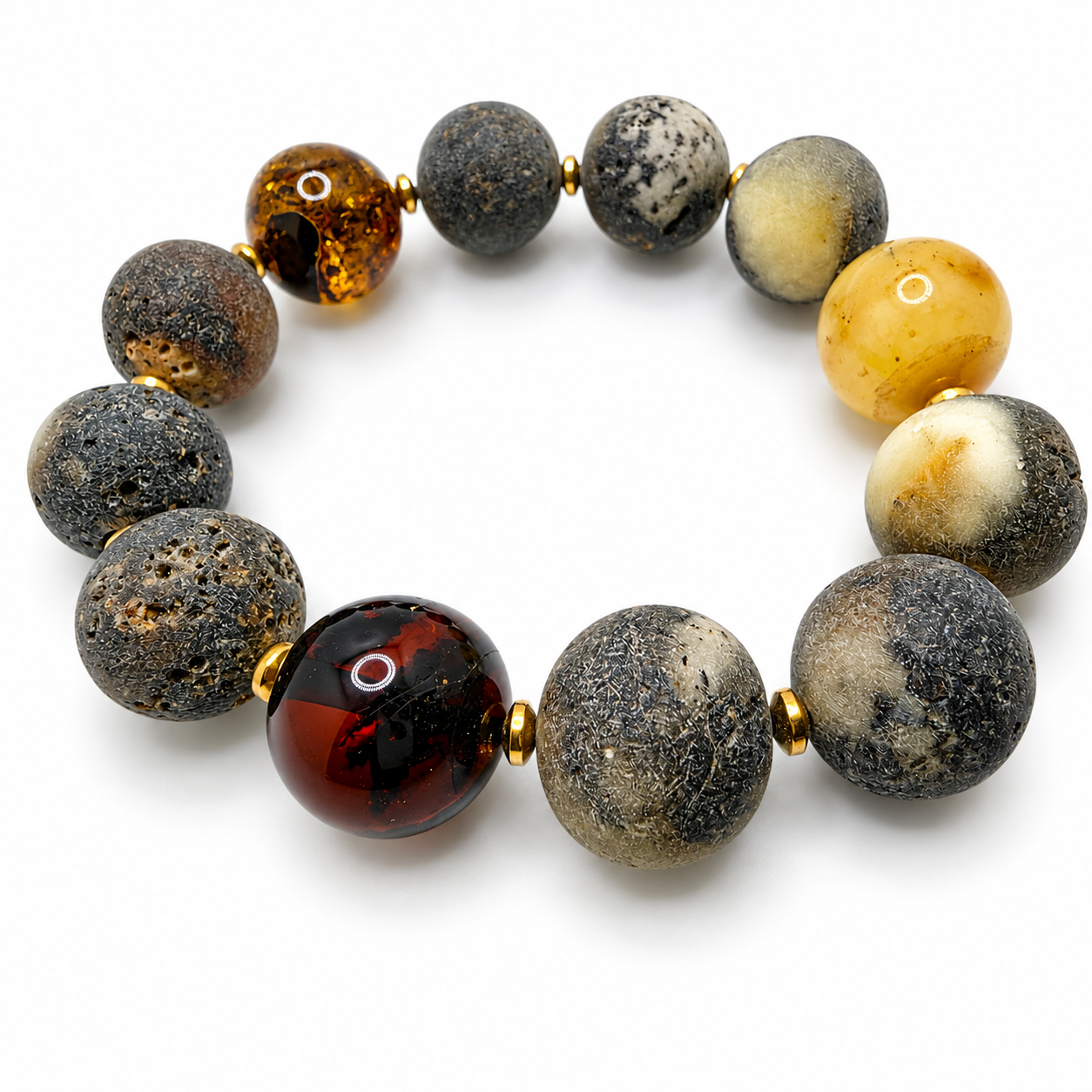 Rare Natural Gray Baltic Amber Bracelet – 16mm Round Beads 