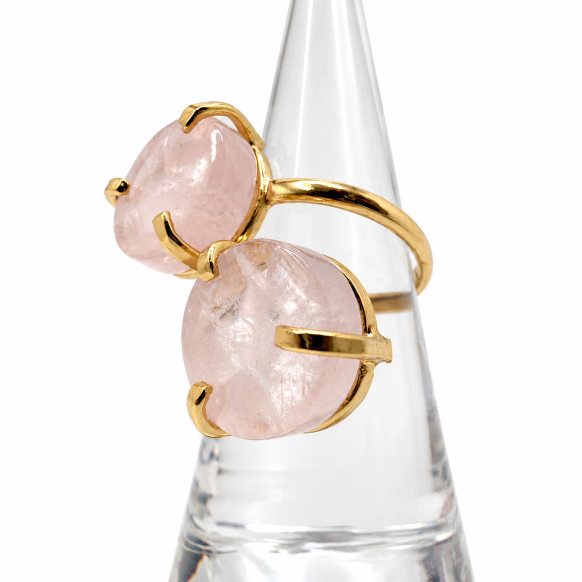 Rose Quartz Two Stone Ring – Genuine Gemstone Adjustable Ring