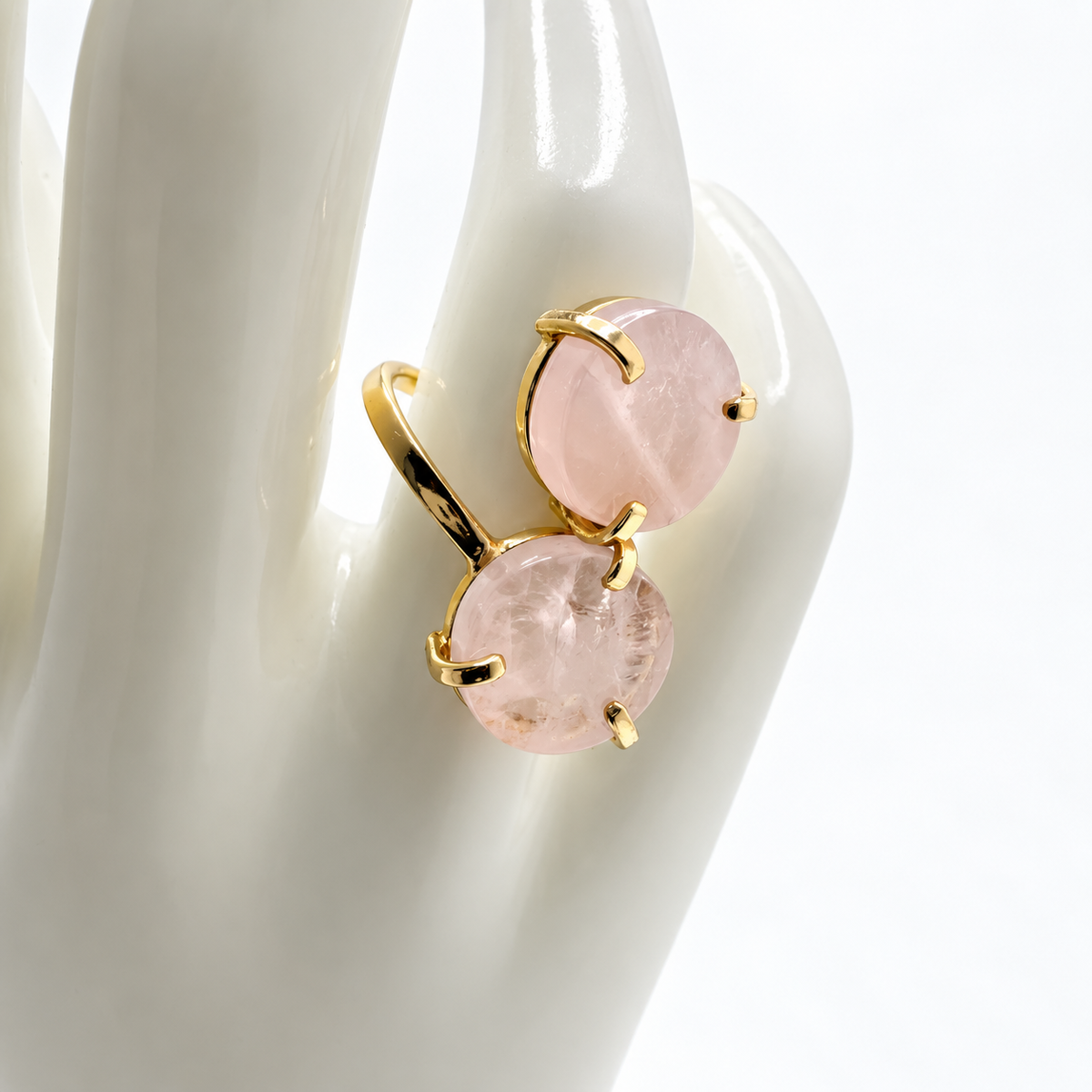 Rose Quartz Two Stone Ring – Genuine Gemstone Adjustable Ring