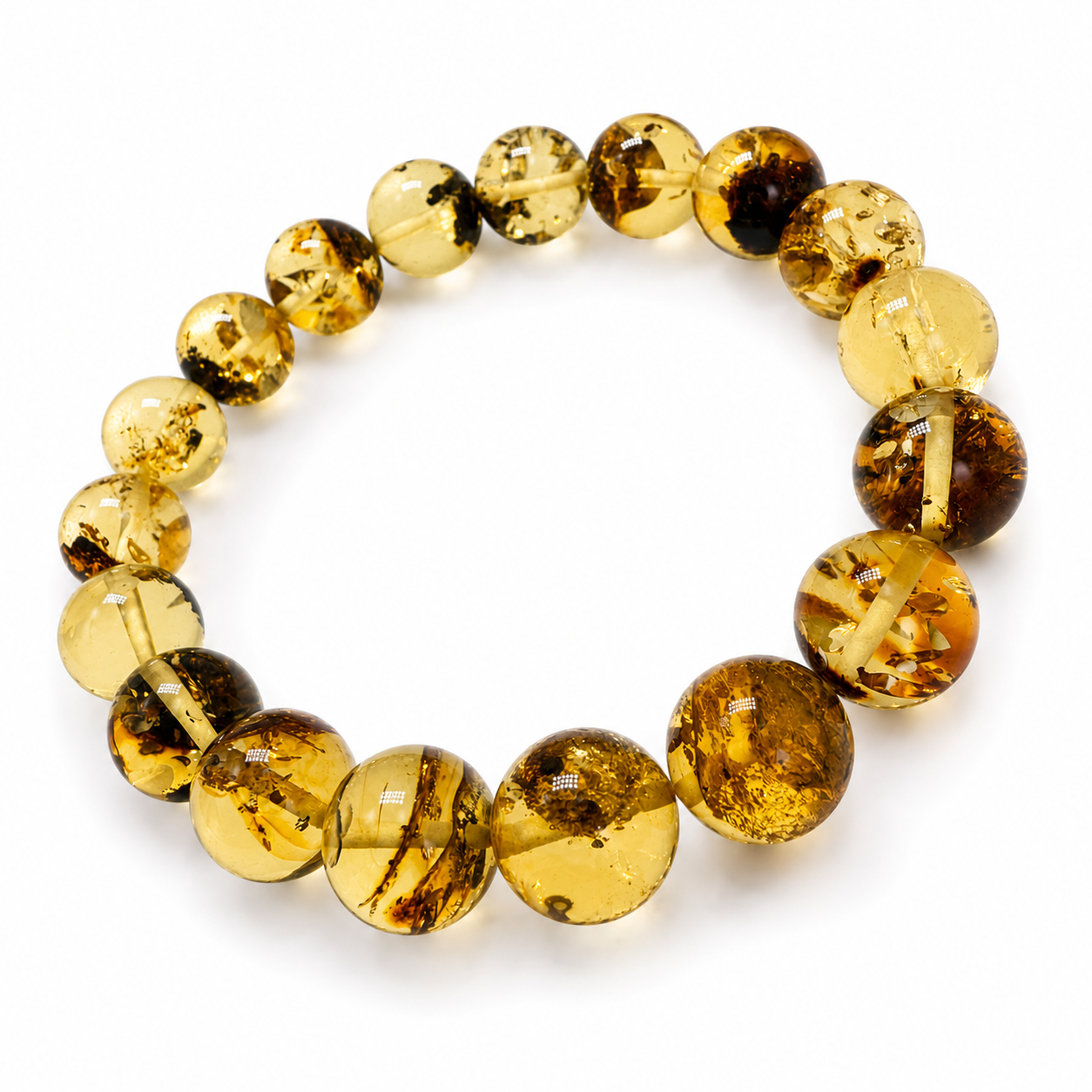 Round Genuine Baltic Amber Lemon Stretch Bracelet
