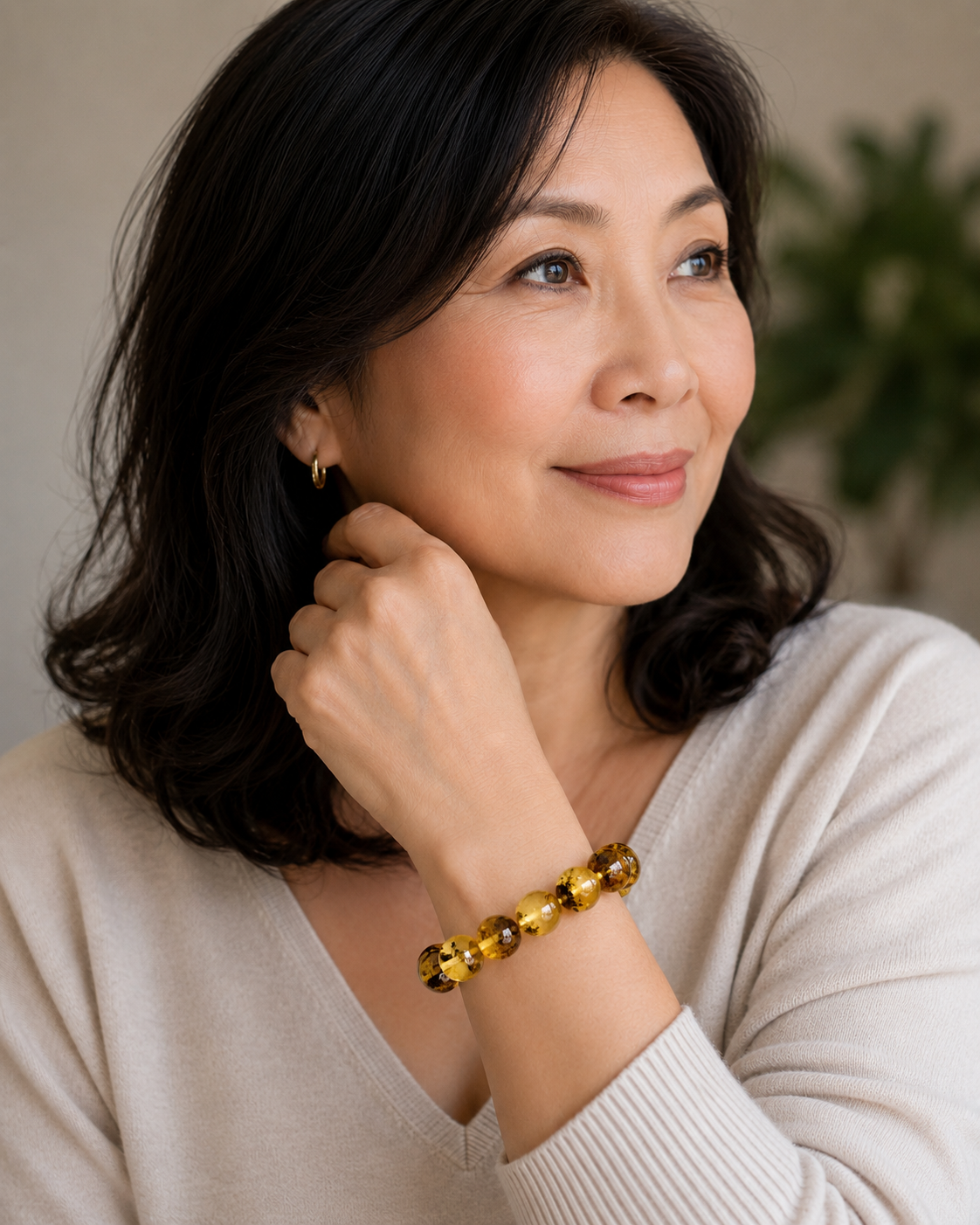 Round Genuine Baltic Amber Lemon Stretch Bracelet