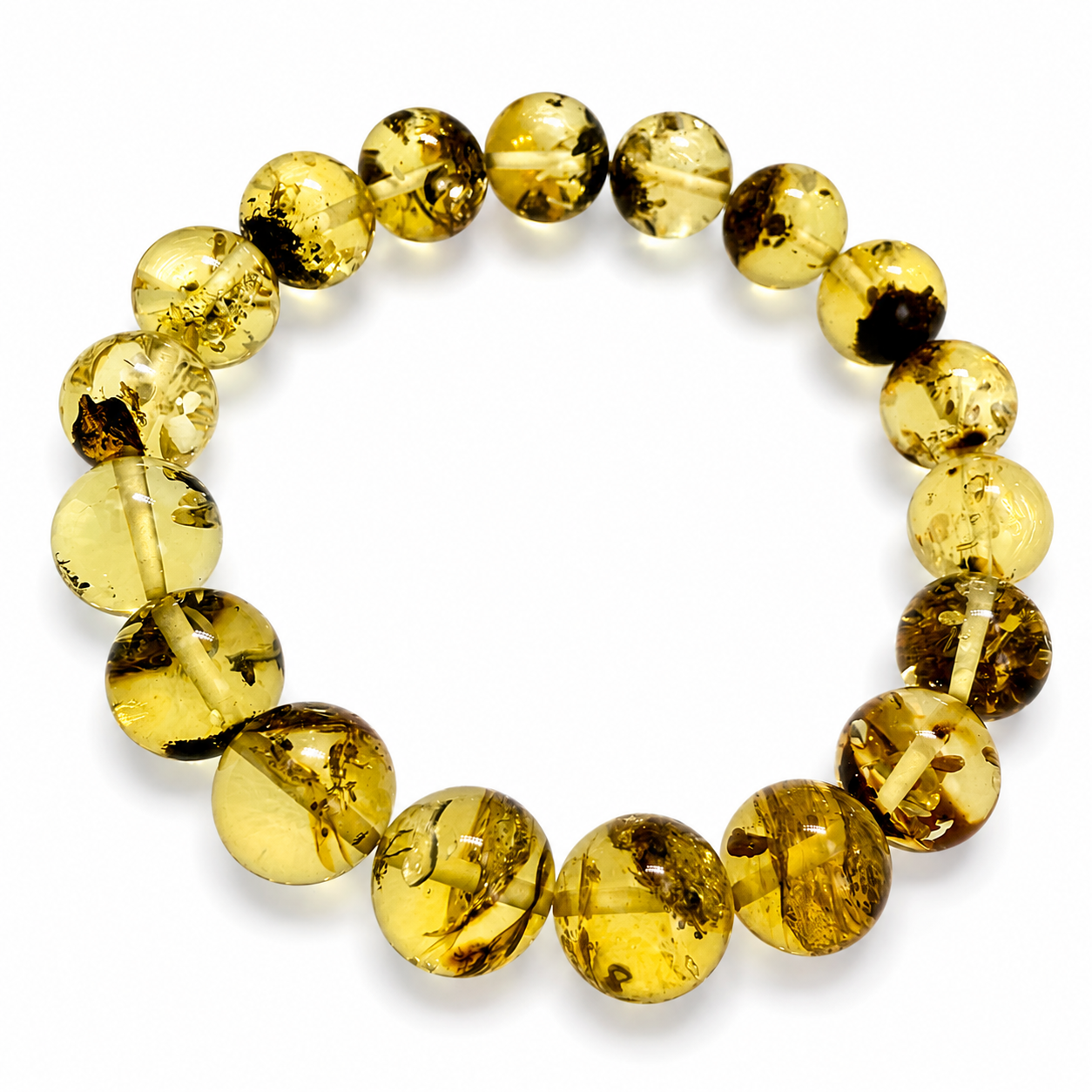 Round Genuine Baltic Amber Lemon Stretch Bracelet