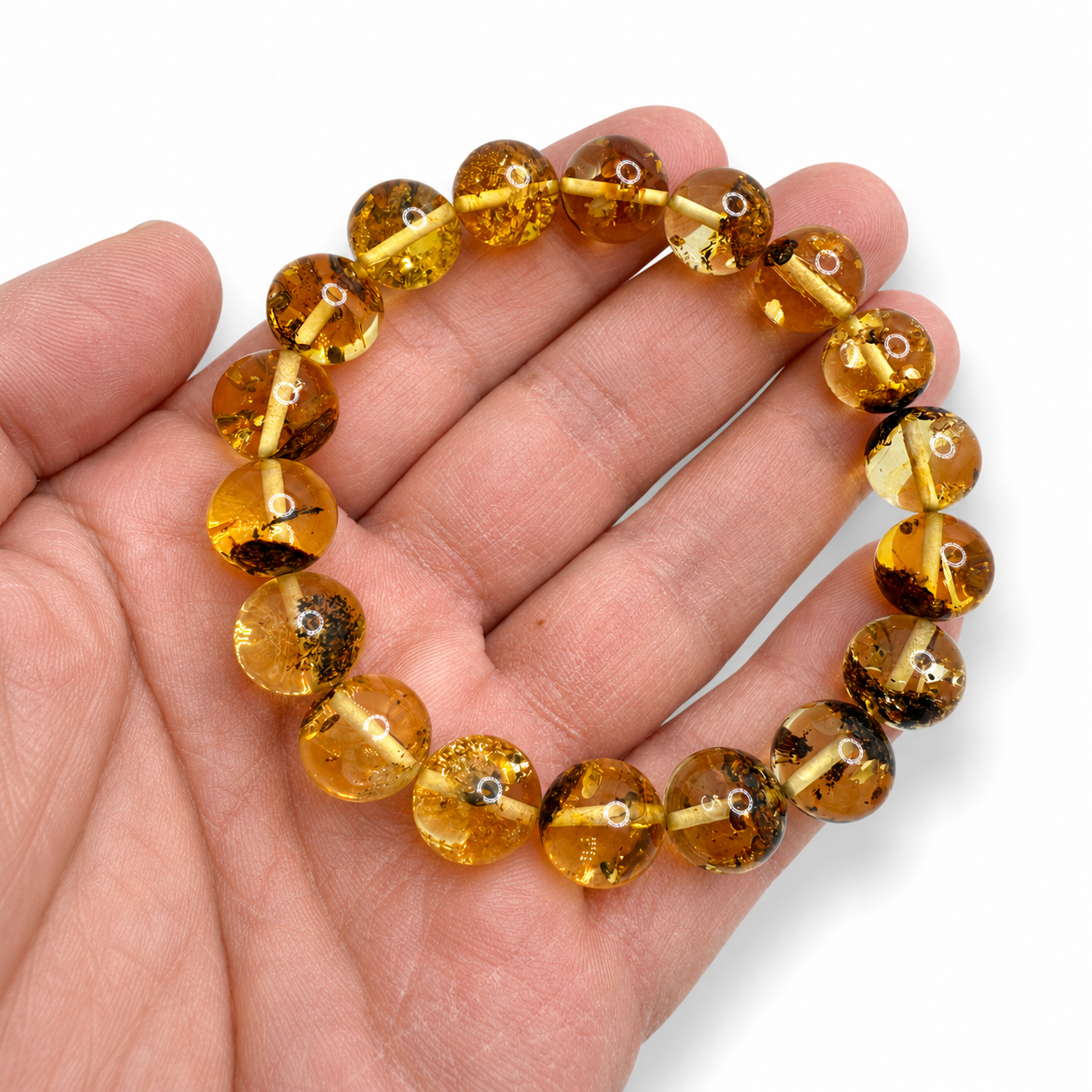 Round Genuine Baltic Amber Lemon Stretch Bracelet