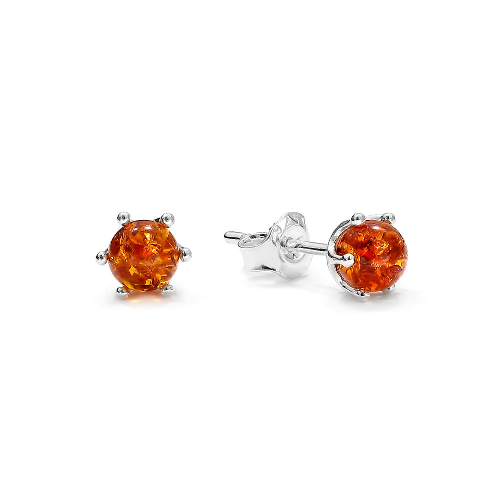 Simple, Classic Cognac Baltic Amber Post Earrings – Everyday Stud Design in Sterling Silver