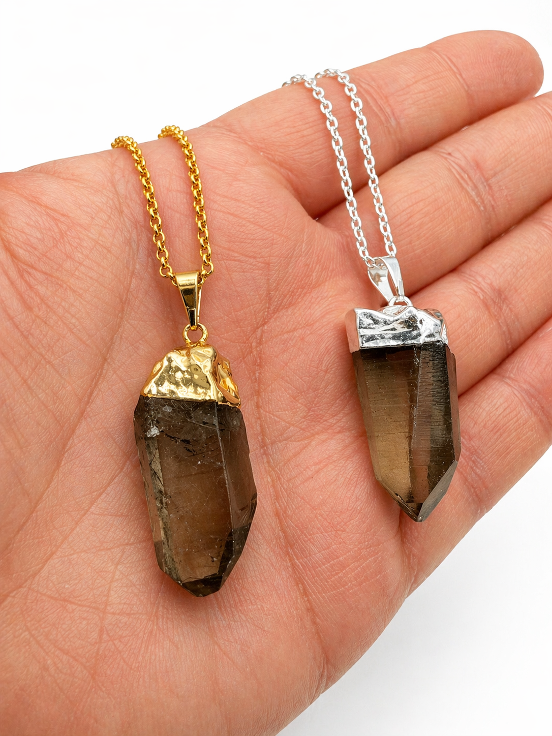 Smoky Quartz Agate Spike Pendant Necklace, Gold or Silver Plated Chain, Handmade Brazil Gemstone Jewelry, Crystal Point Necklace, Minimalist Statement Piece