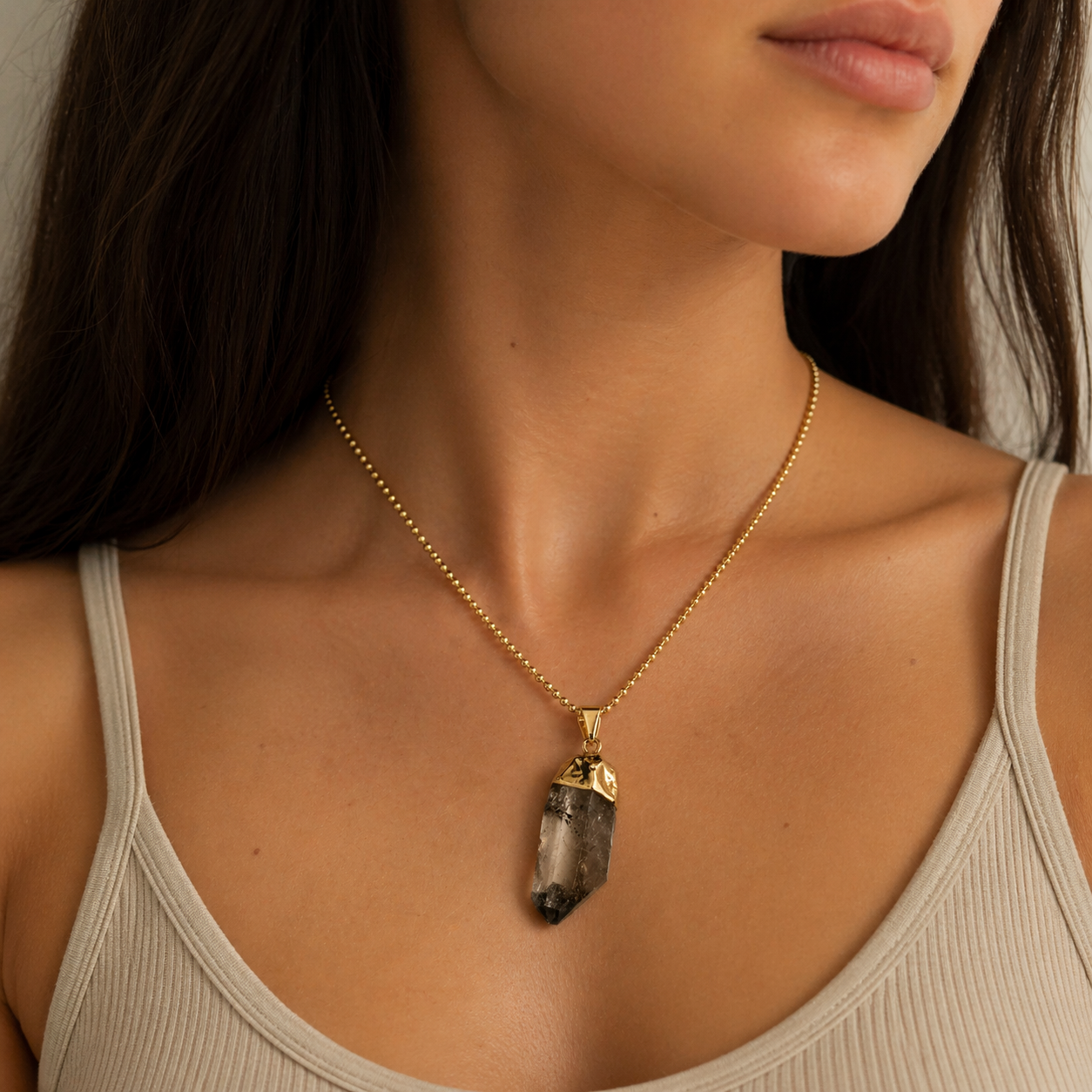 Smoky Quartz Agate Spike Pendant Necklace, Gold or Silver Plated Chain, Handmade Brazil Gemstone Jewelry, Crystal Point Necklace, Minimalist Statement Piece