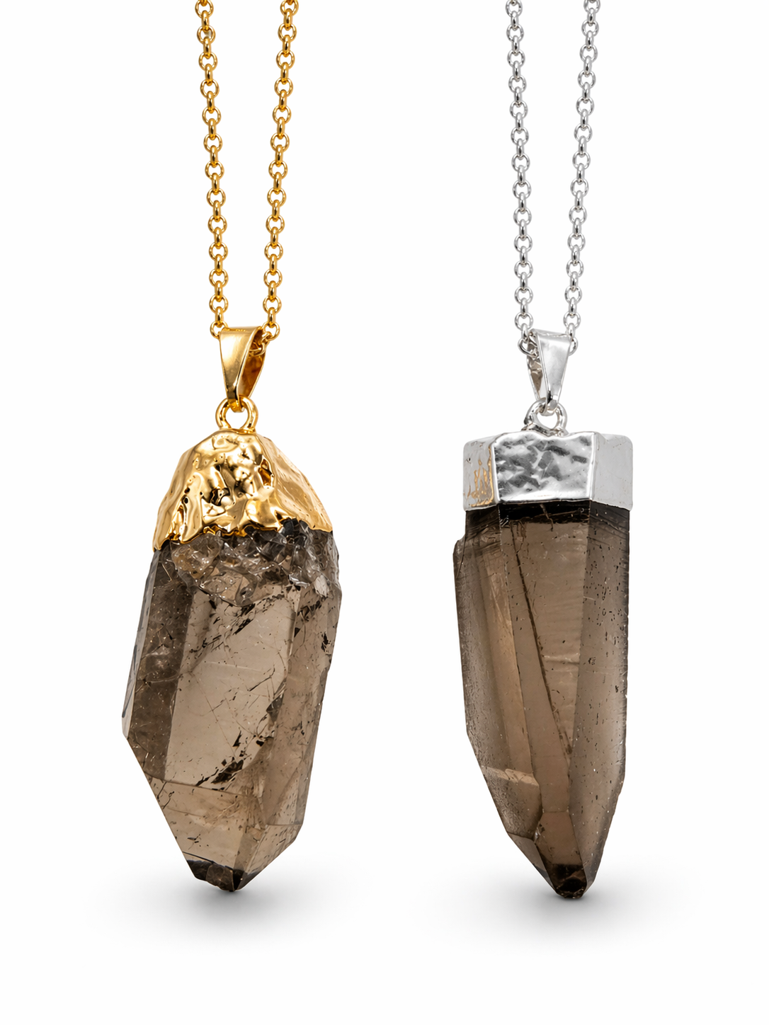 Smoky Quartz Agate Spike Pendant Necklace, Gold or Silver Plated Chain, Handmade Brazil Gemstone Jewelry, Crystal Point Necklace, Minimalist Statement Piece