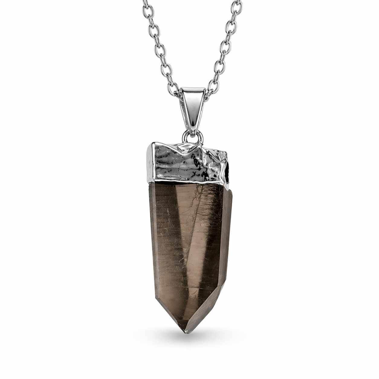 Smoky Quartz Agate Spike Pendant Necklace, Gold or Silver Plated Chain, Handmade Brazil Gemstone Jewelry, Crystal Point Necklace, Minimalist Statement Piece