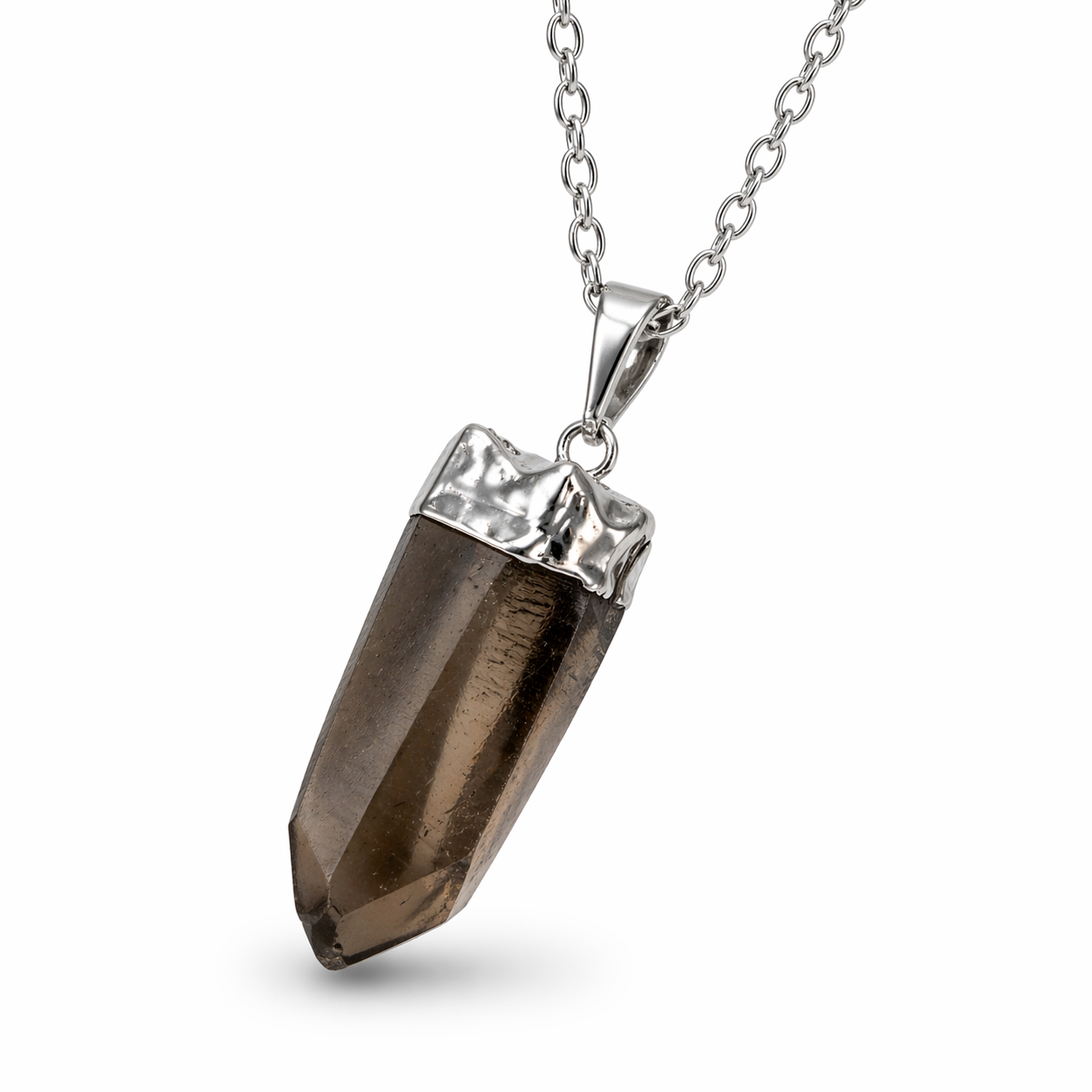 Smoky Quartz Agate Spike Pendant Necklace, Gold or Silver Plated Chain, Handmade Brazil Gemstone Jewelry, Crystal Point Necklace, Minimalist Statement Piece