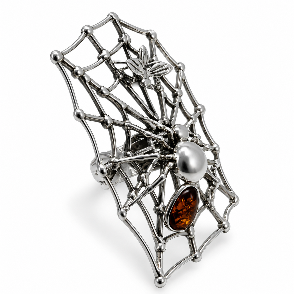 Large Baltic Amber Spider & Web Statement Ring