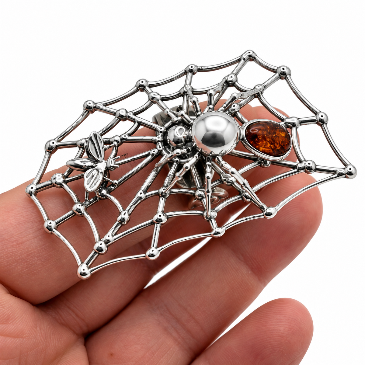 Large Baltic Amber Spider & Web Statement Ring