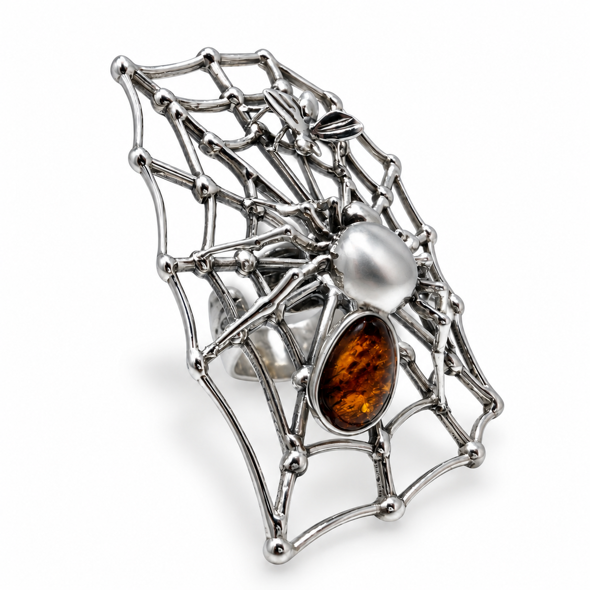 Large Baltic Amber Spider & Web Statement Ring