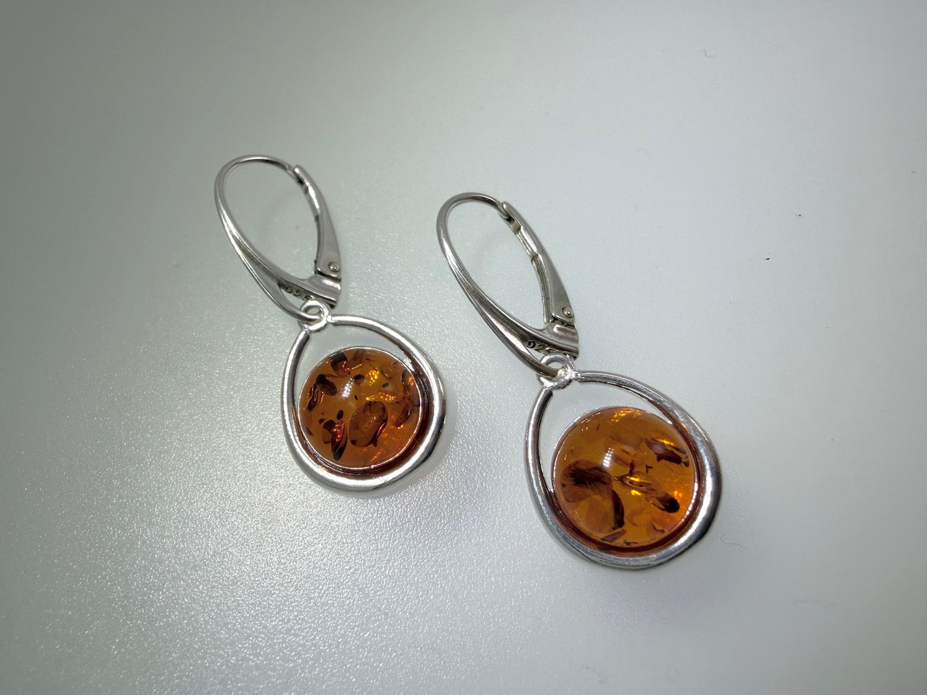 Sterling Silver Baltic Amber Drop Lever Back Earrings | Cognac or Green Amber | Elegant Lightweight Dangle Jewelry