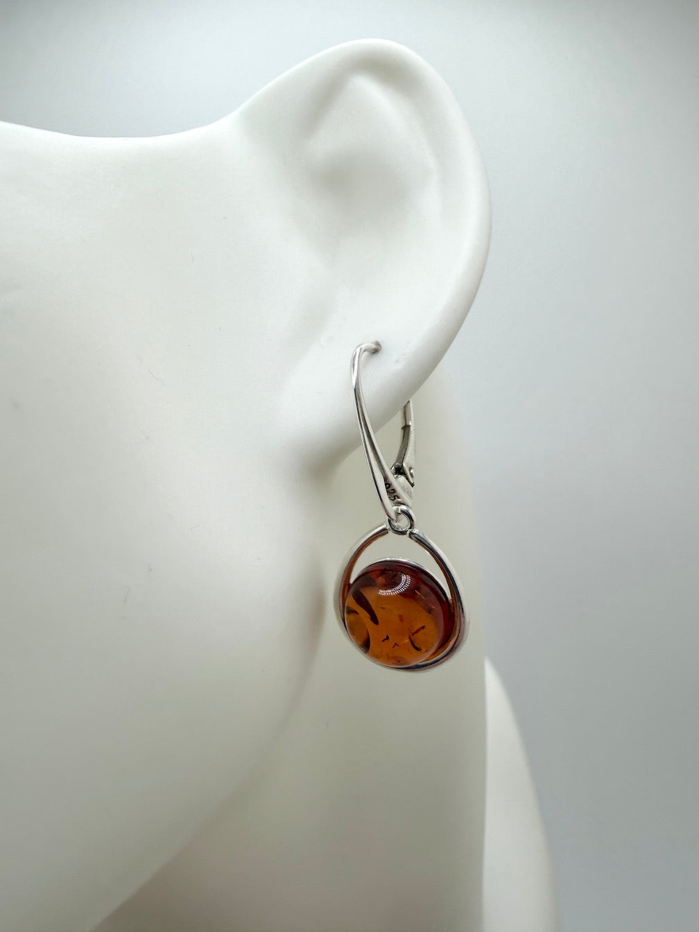 Sterling Silver Baltic Amber Drop Lever Back Earrings | Cognac or Green Amber | Elegant Lightweight Dangle Jewelry