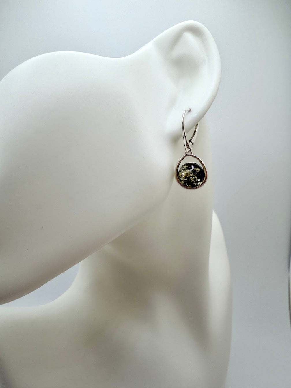 Sterling Silver Baltic Amber Drop Lever Back Earrings | Cognac or Green Amber | Elegant Lightweight Dangle Jewelry