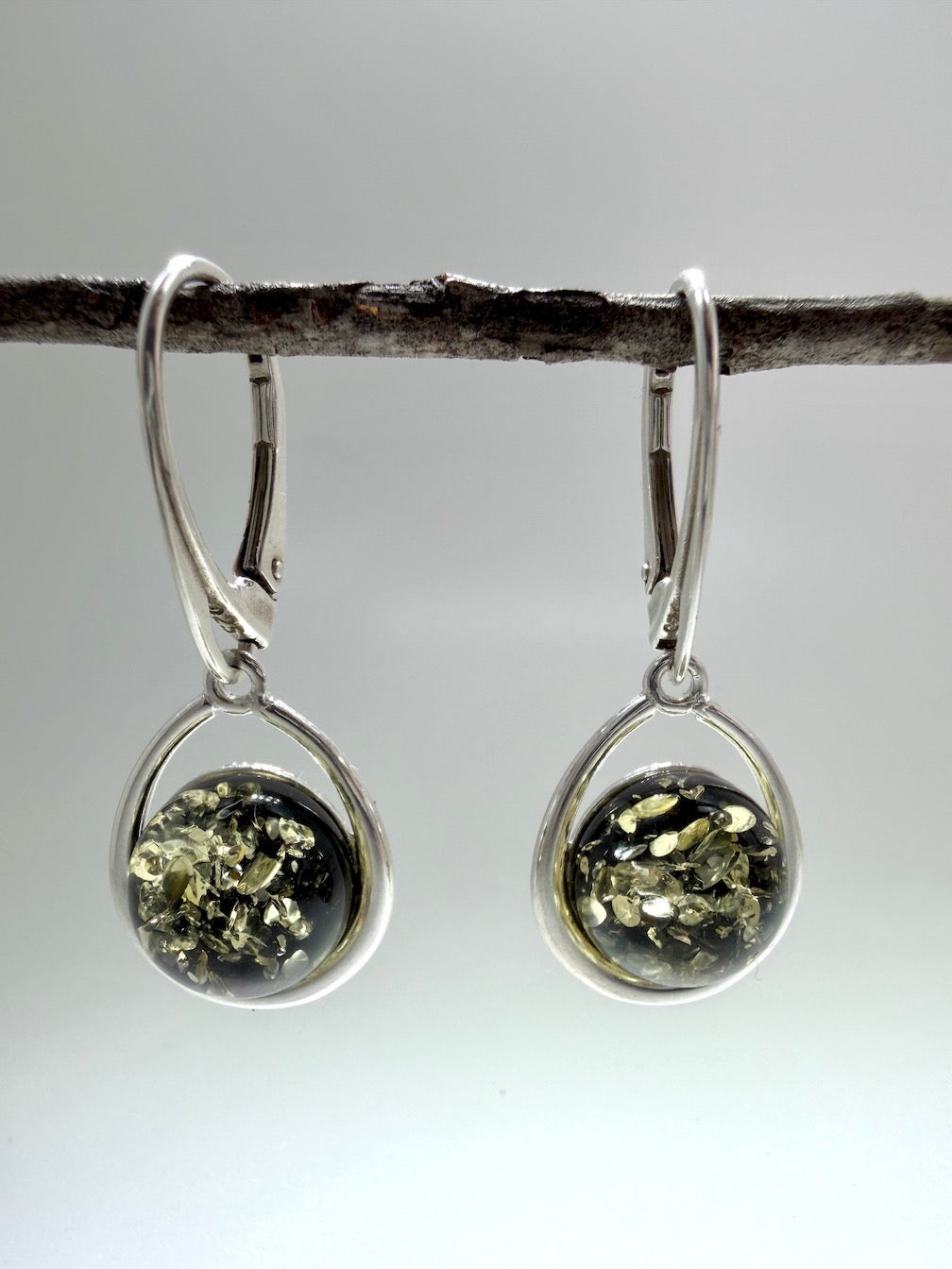 Sterling Silver Baltic Amber Drop Lever Back Earrings | Cognac or Green Amber | Elegant Lightweight Dangle Jewelry