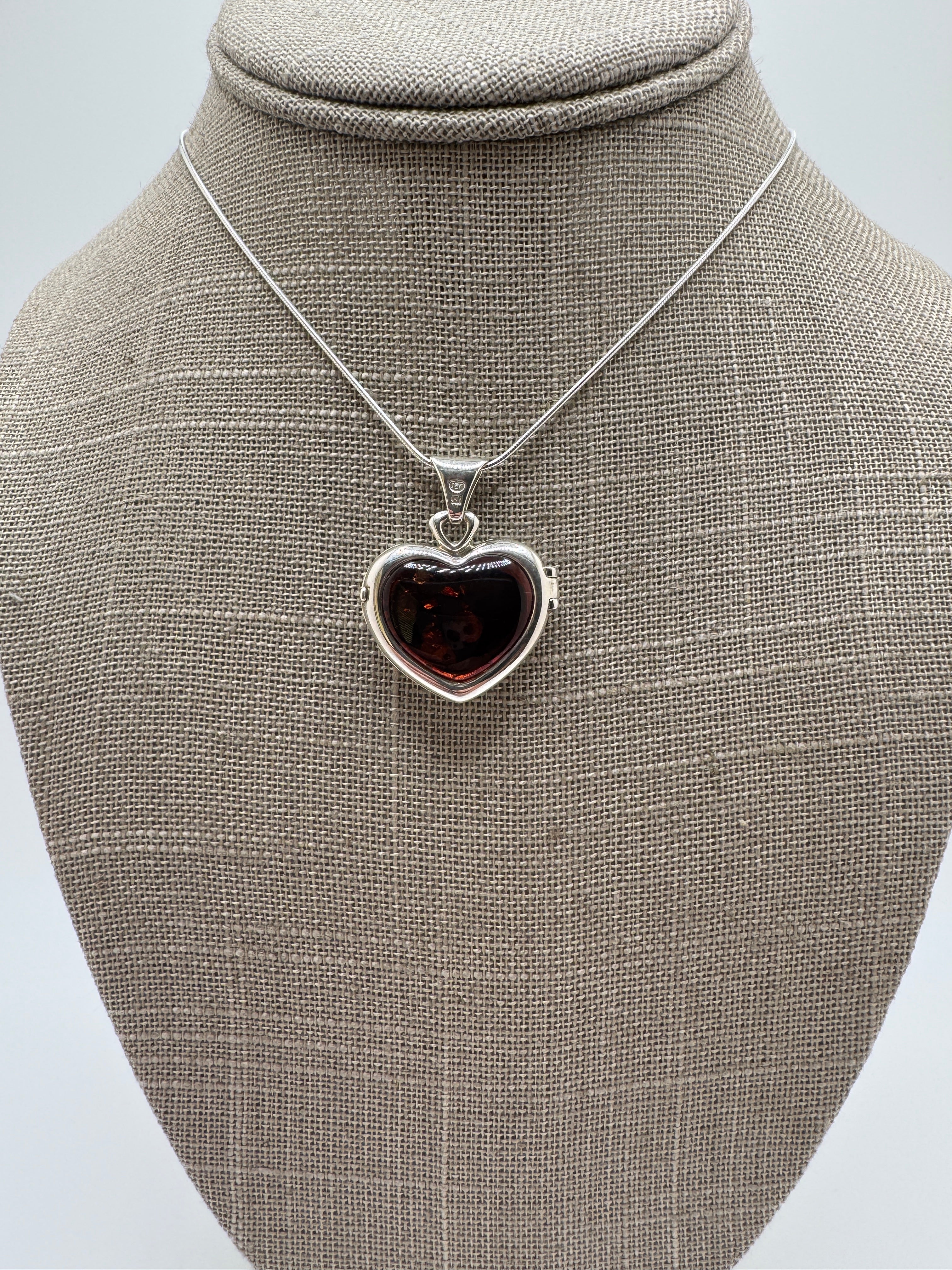 Sterling Silver Baltic Amber Heart Locket Pendant | Reversible Cognac & Green Amber | Handmade in Poland | Unique One-of-a-Kind Gift