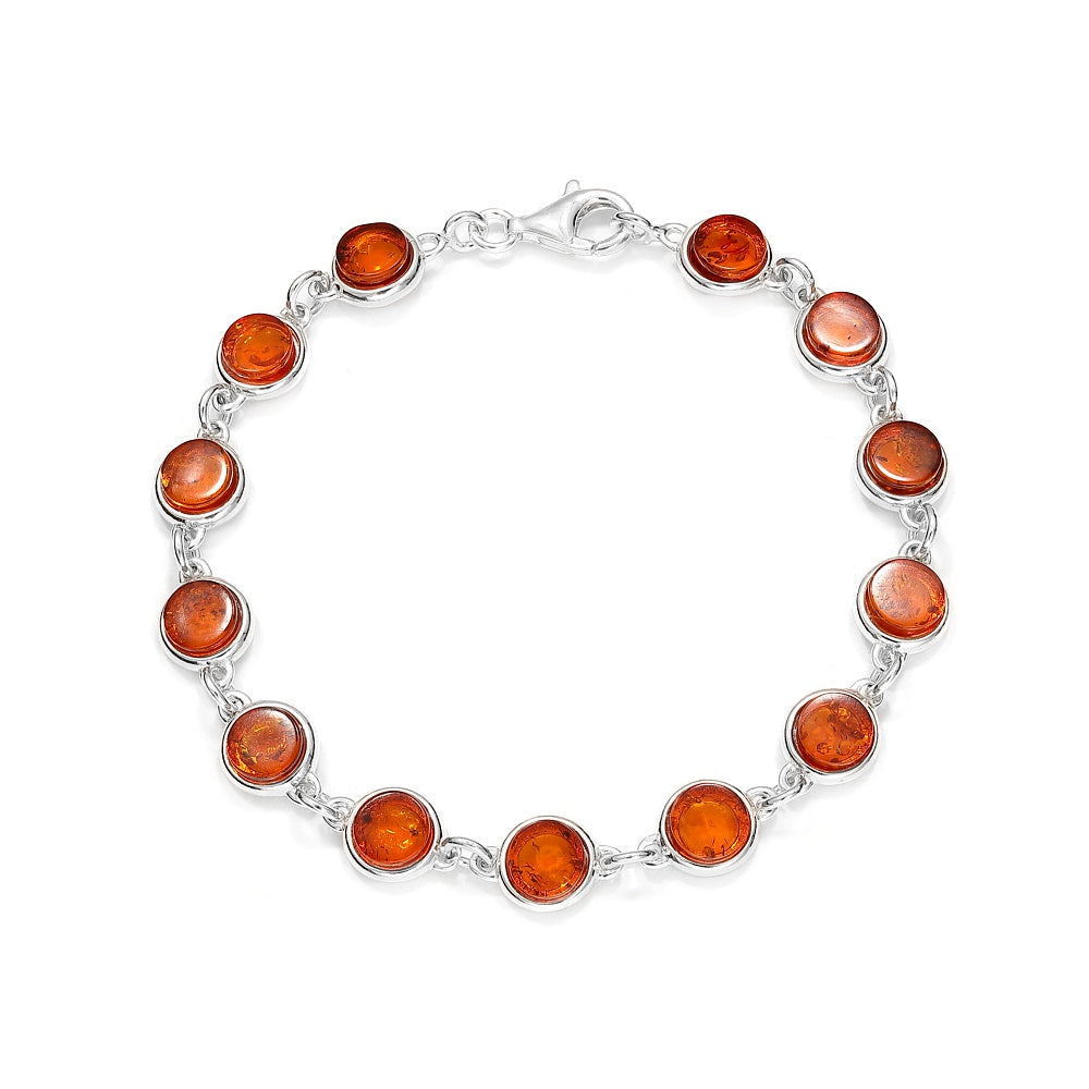 Sterling Silver Baltic Amber Link Bracelet – Handmade in Poland 