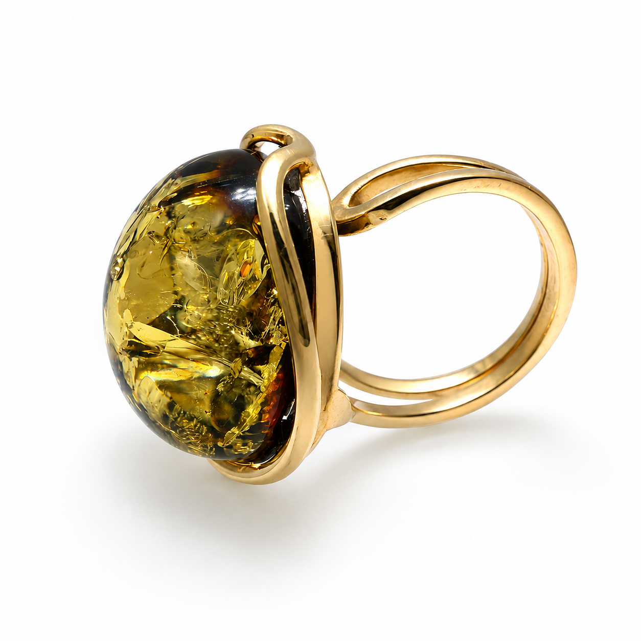 Handmade Sterling Silver Baltic Amber Ring Green Color 