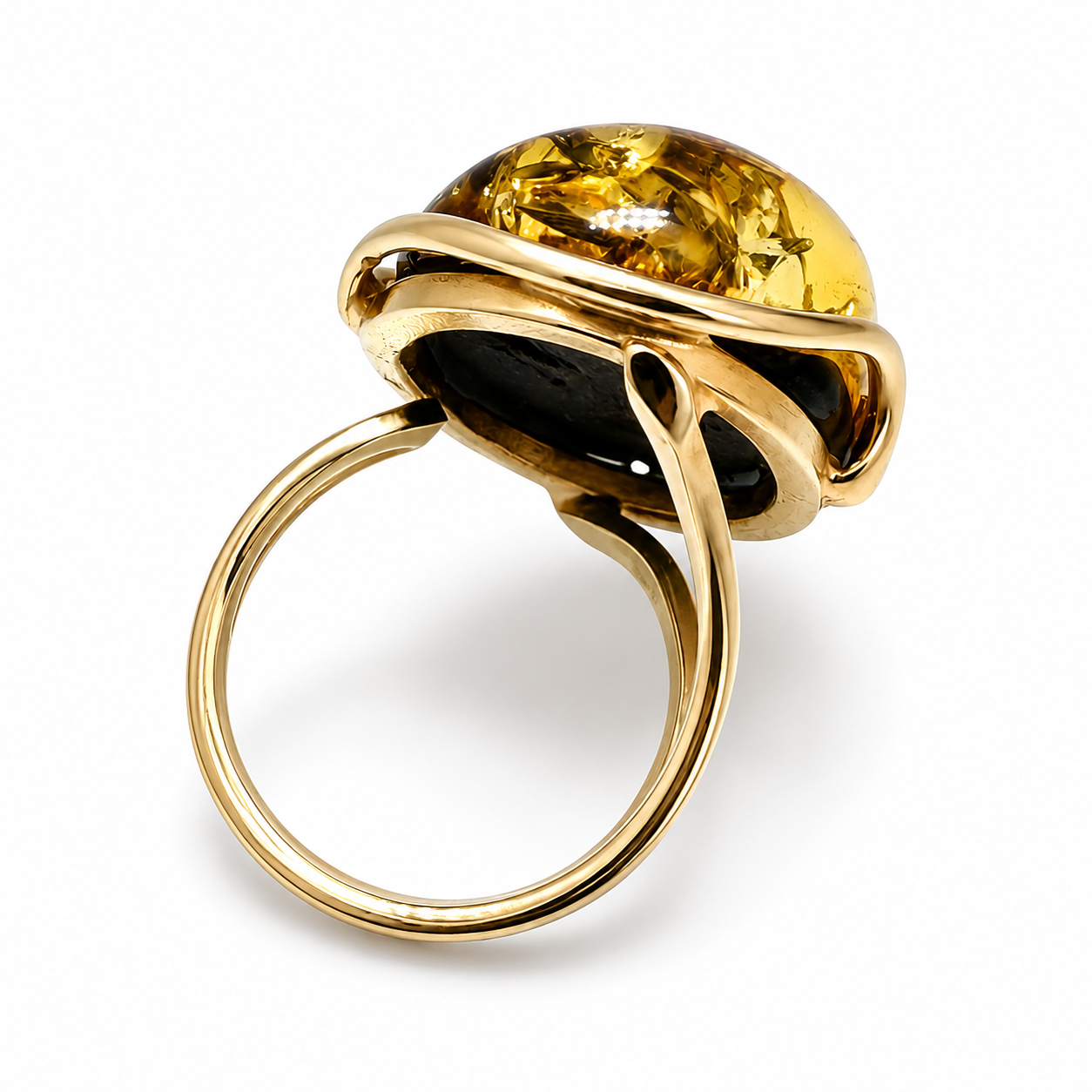 Handmade Sterling Silver Baltic Amber Ring Green Color 