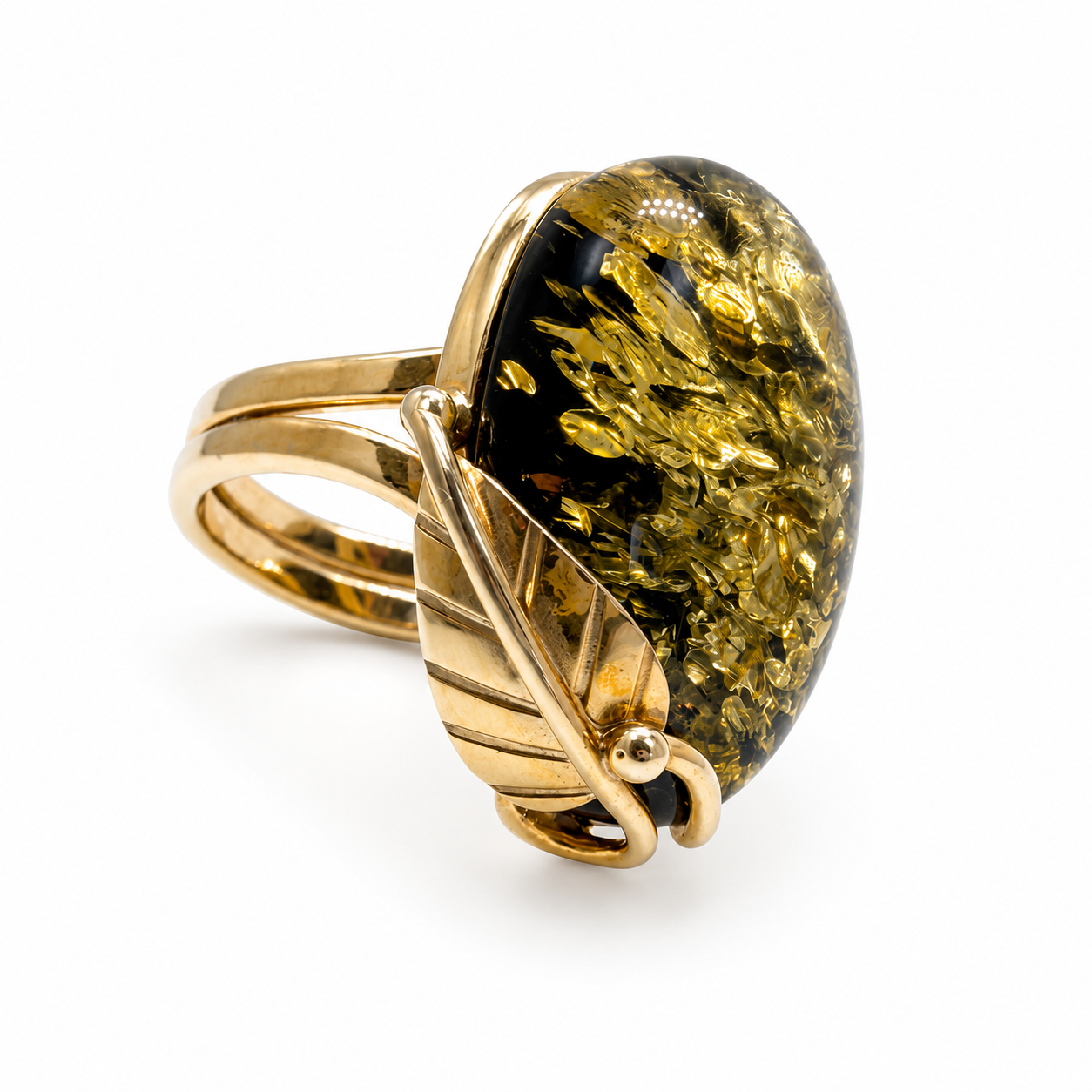 Sterling Silver Baltic Amber Ring Green Color Adjustable