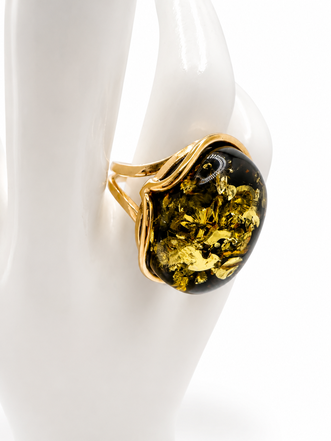 Handmade Sterling Silver Baltic Amber Ring Green Color 