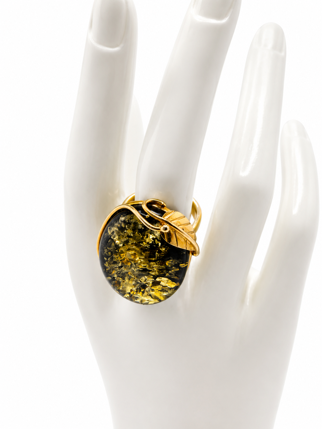 Sterling Silver Baltic Amber Ring Green Color Adjustable