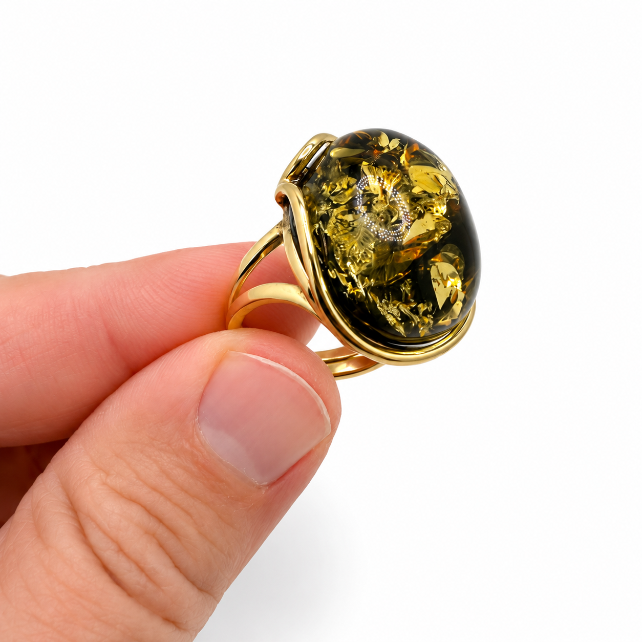 Handmade Sterling Silver Baltic Amber Ring Green Color 